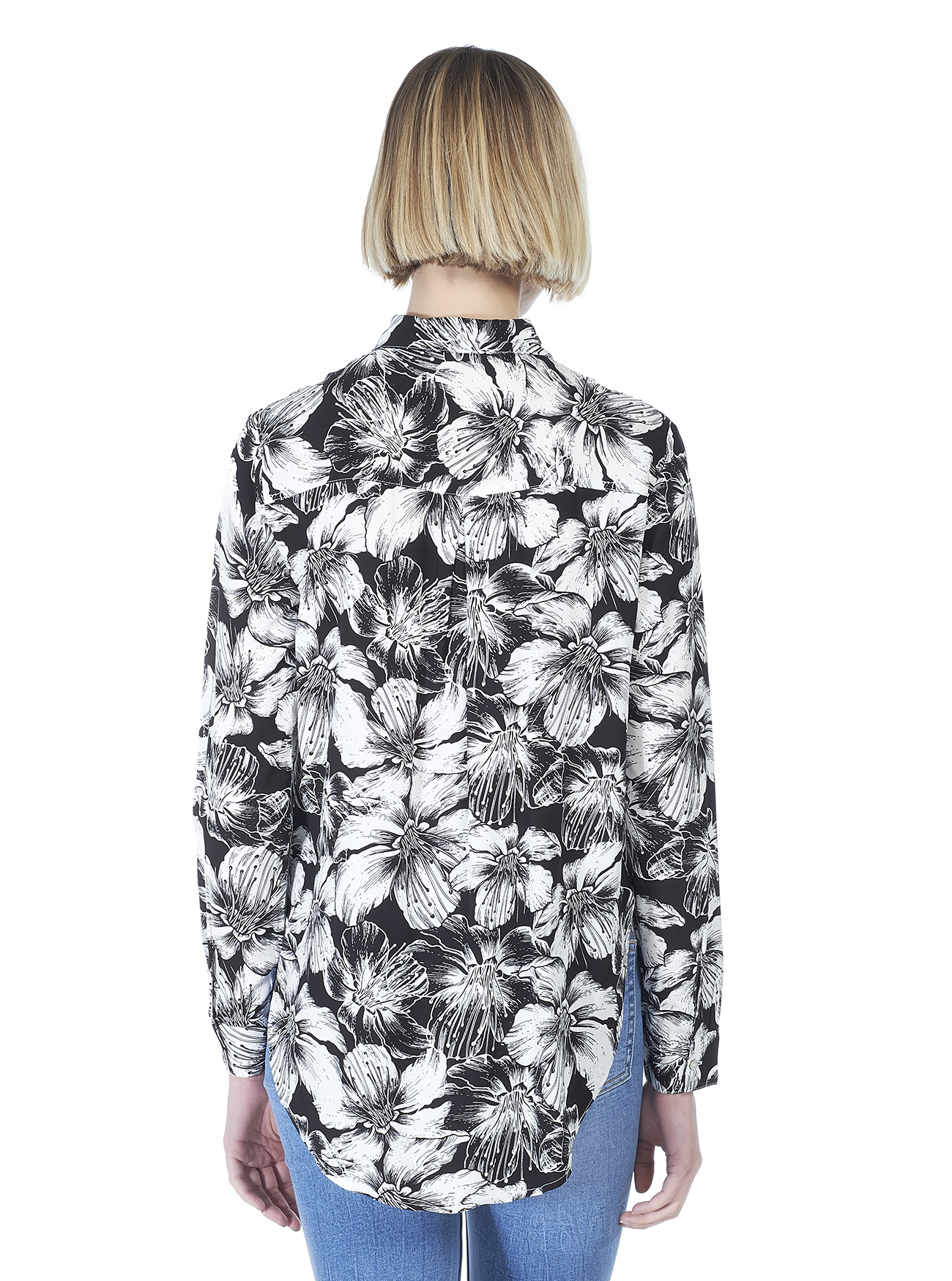 Camicia comfort fit stampa floreale bianca e nera, MULTICOLORE