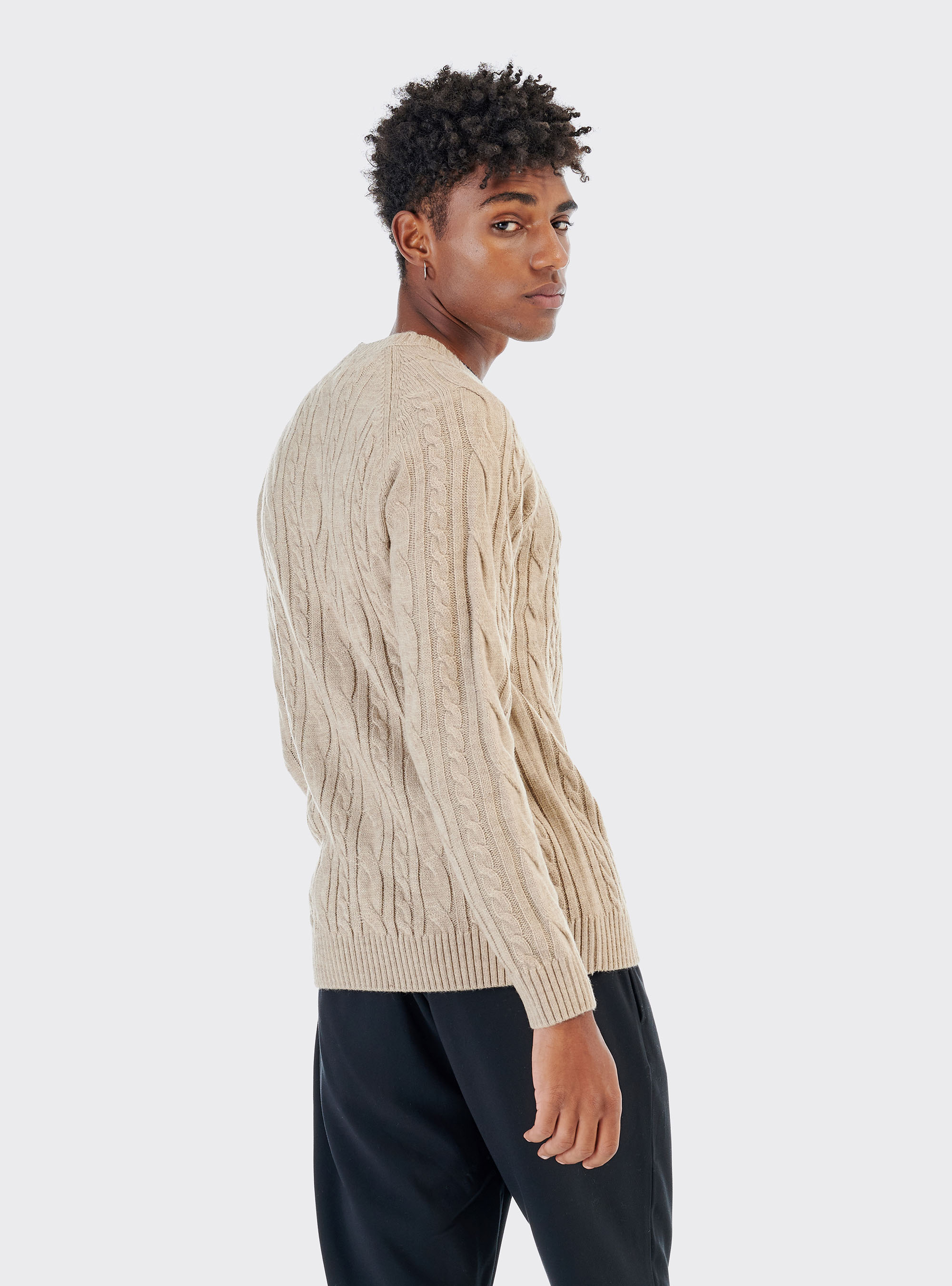 Braided wool blend pullover, SAND