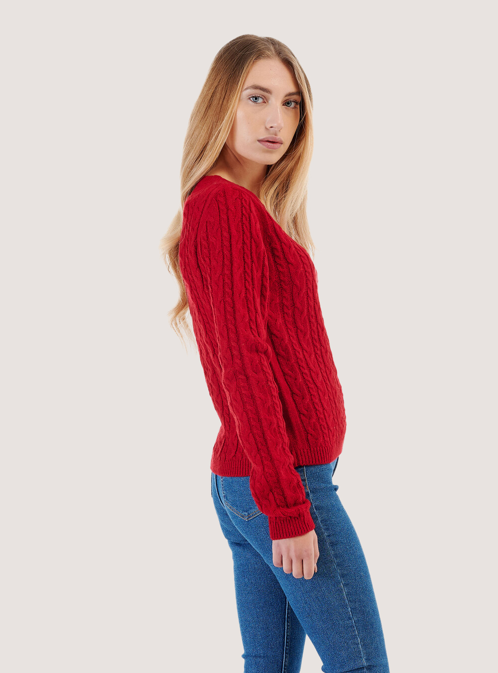 Pull court avec fines tresses, C4497 RED