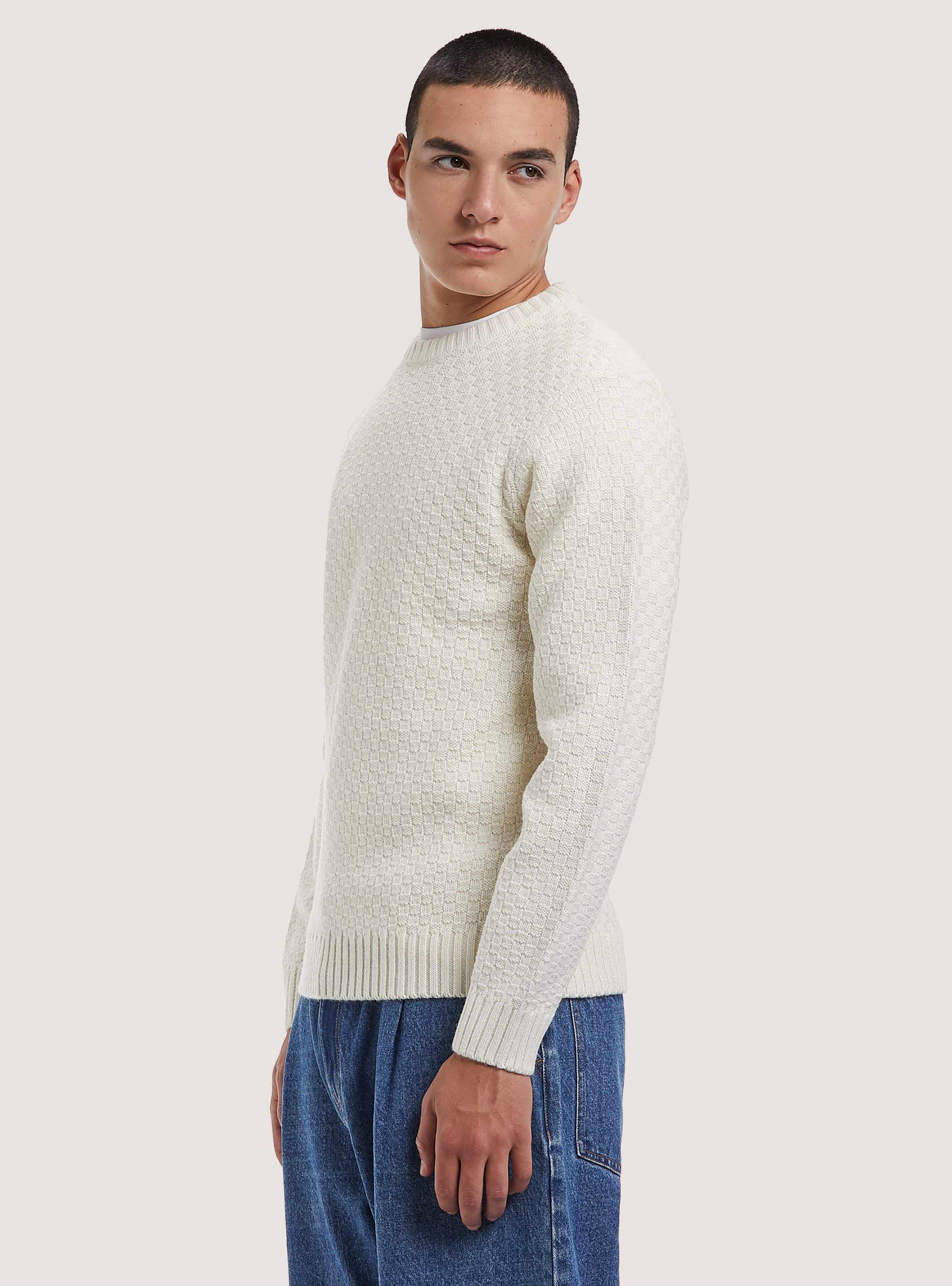 Pullover caldo con texture geometrica, WH2 WHITE