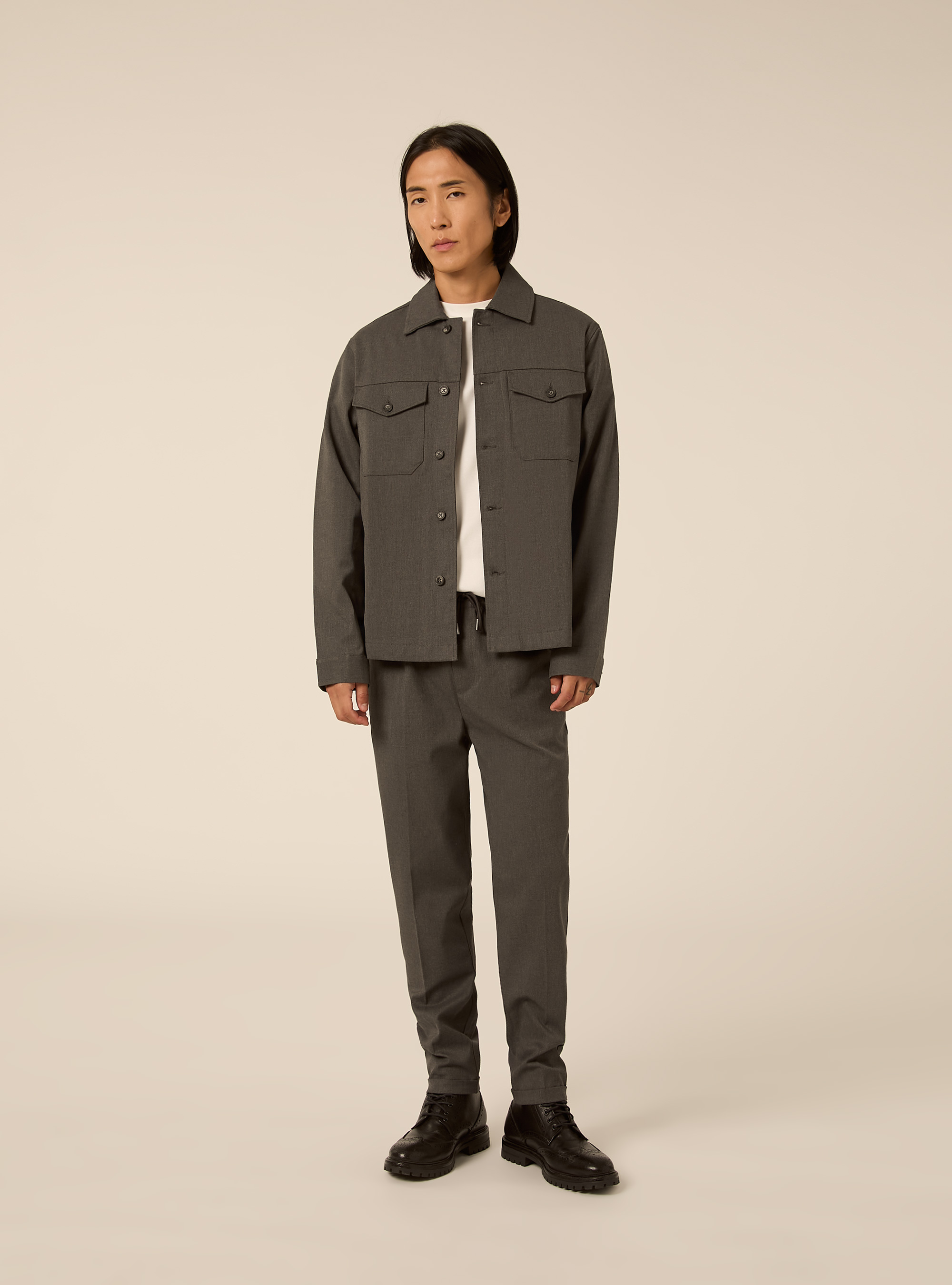 Tailored jogger trousers with elasticated drawstring waist, MGY1 GREY MEL DARK