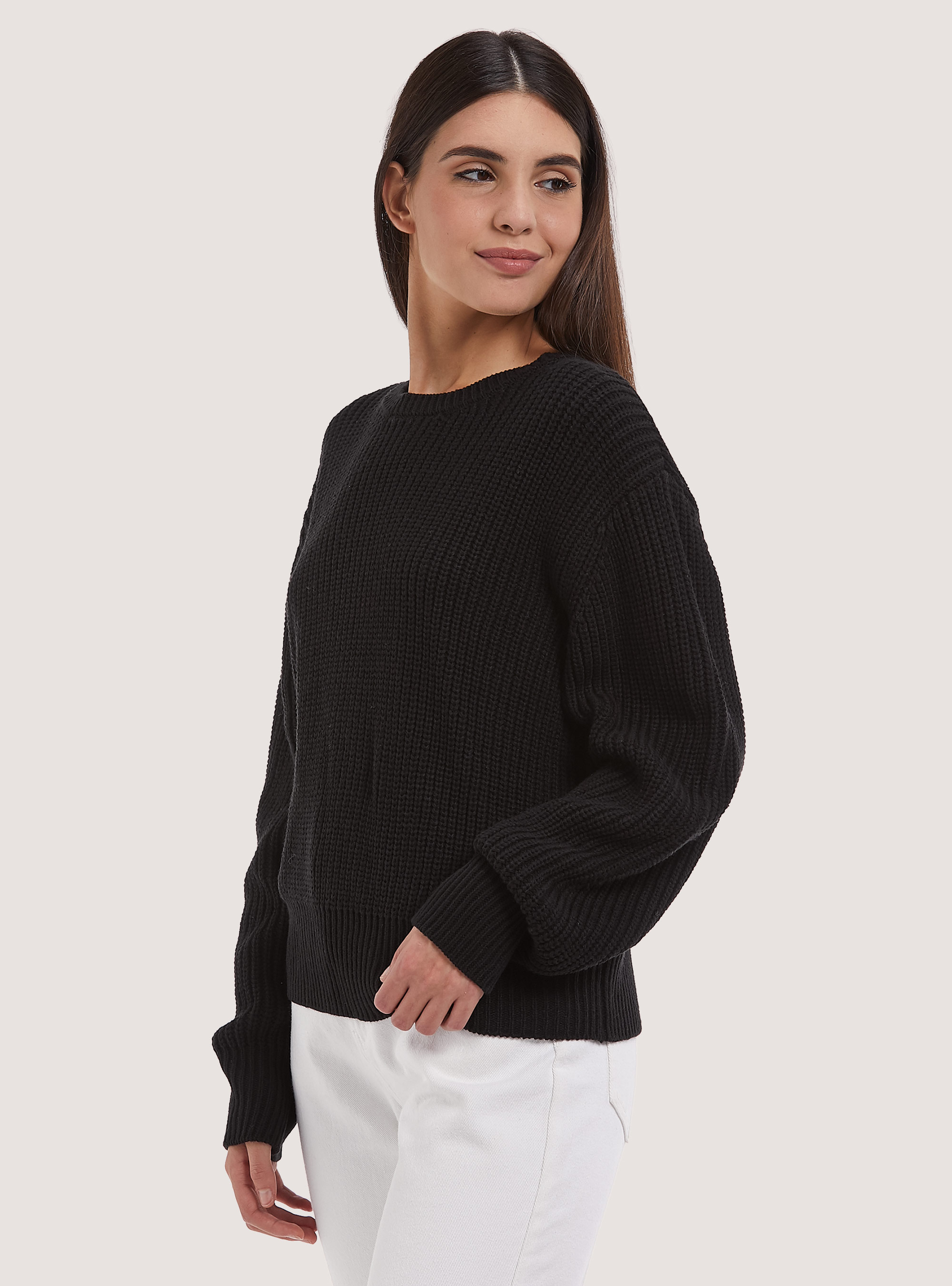 Komfort-Pullover aus englischer Rippe, C101 BLACK