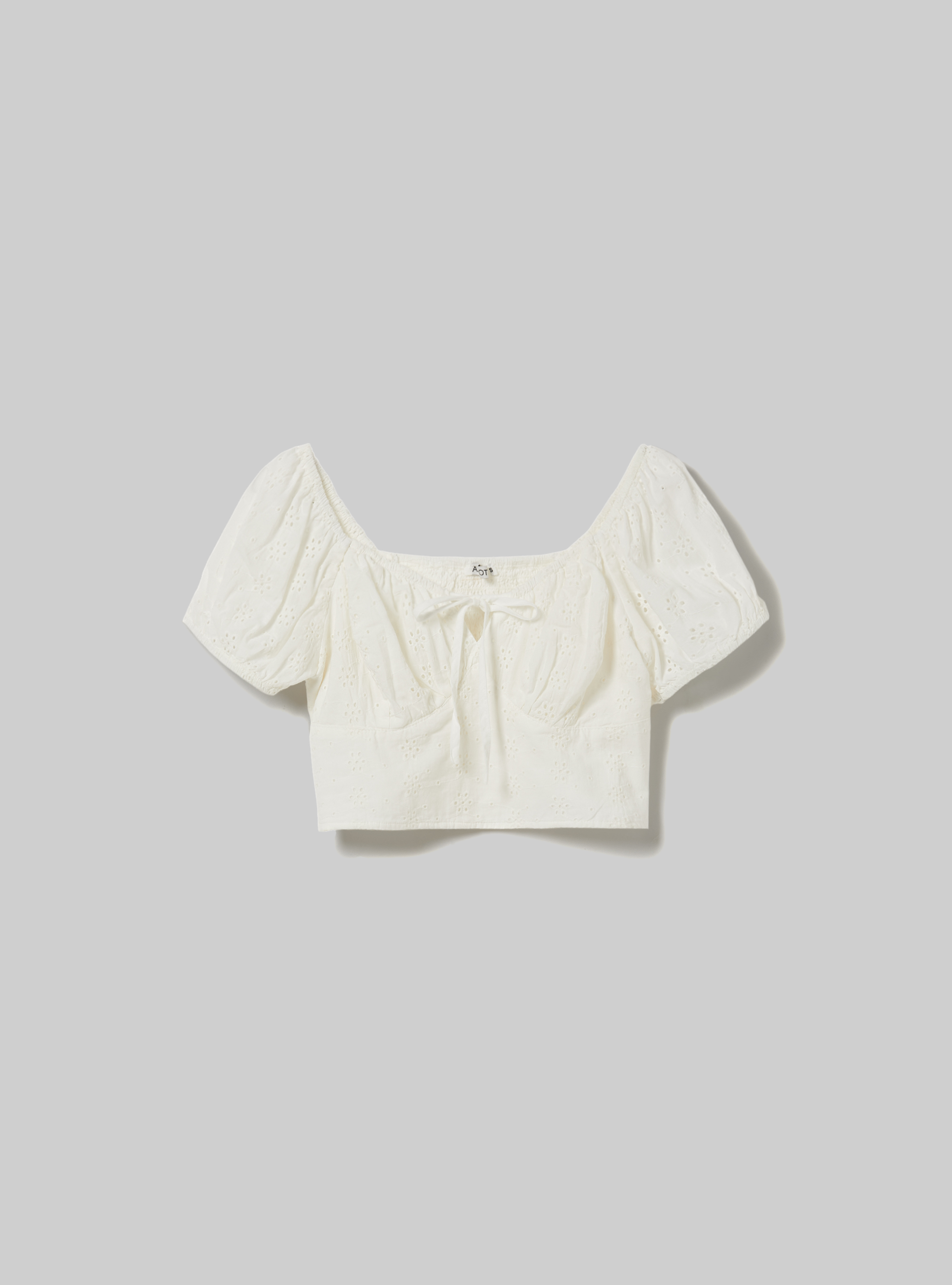 Blusa corta de encaje Sangallo, WH2 WHITE