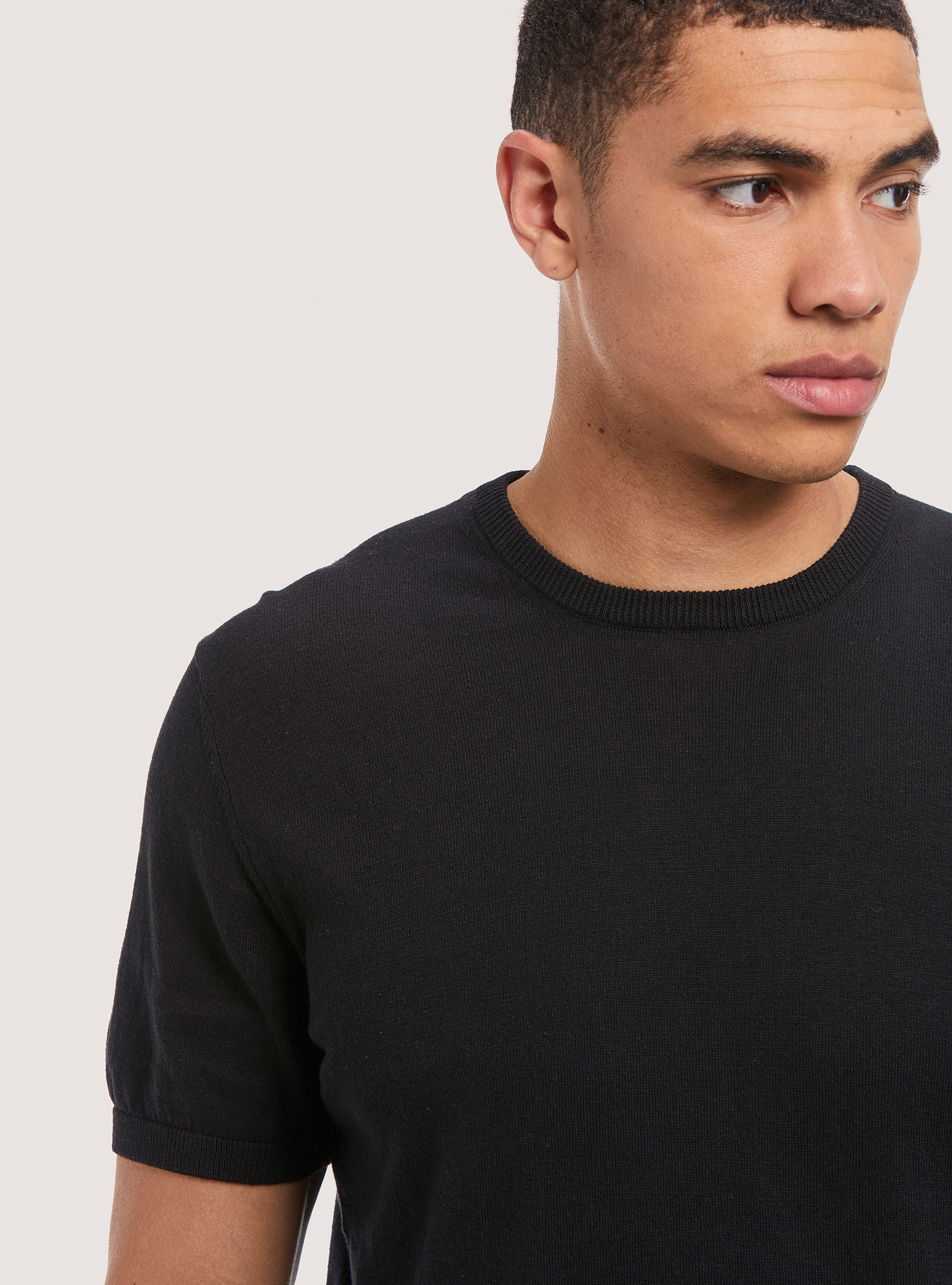 Short-sleeved cotton pullover, BLACK