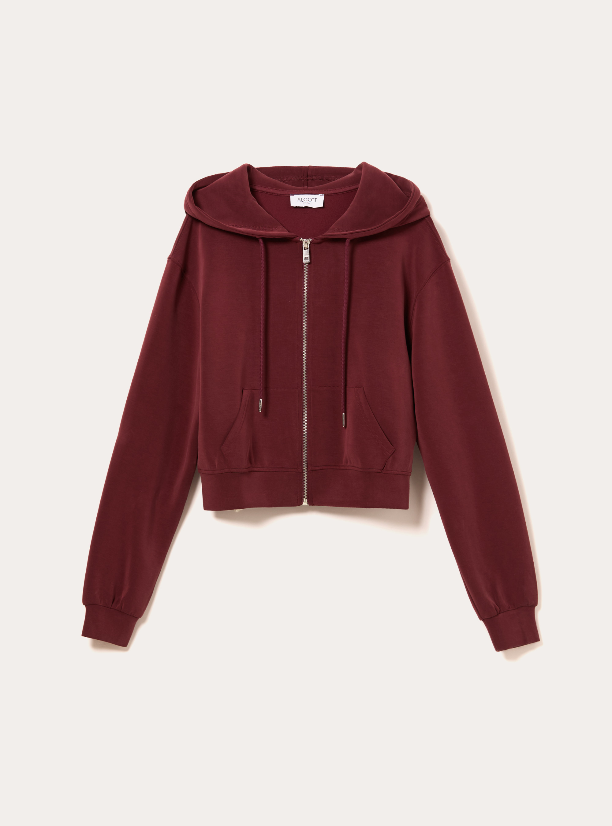 Sweat-shirt zippé court au toucher doux, BO1 BORDEAUX DARK