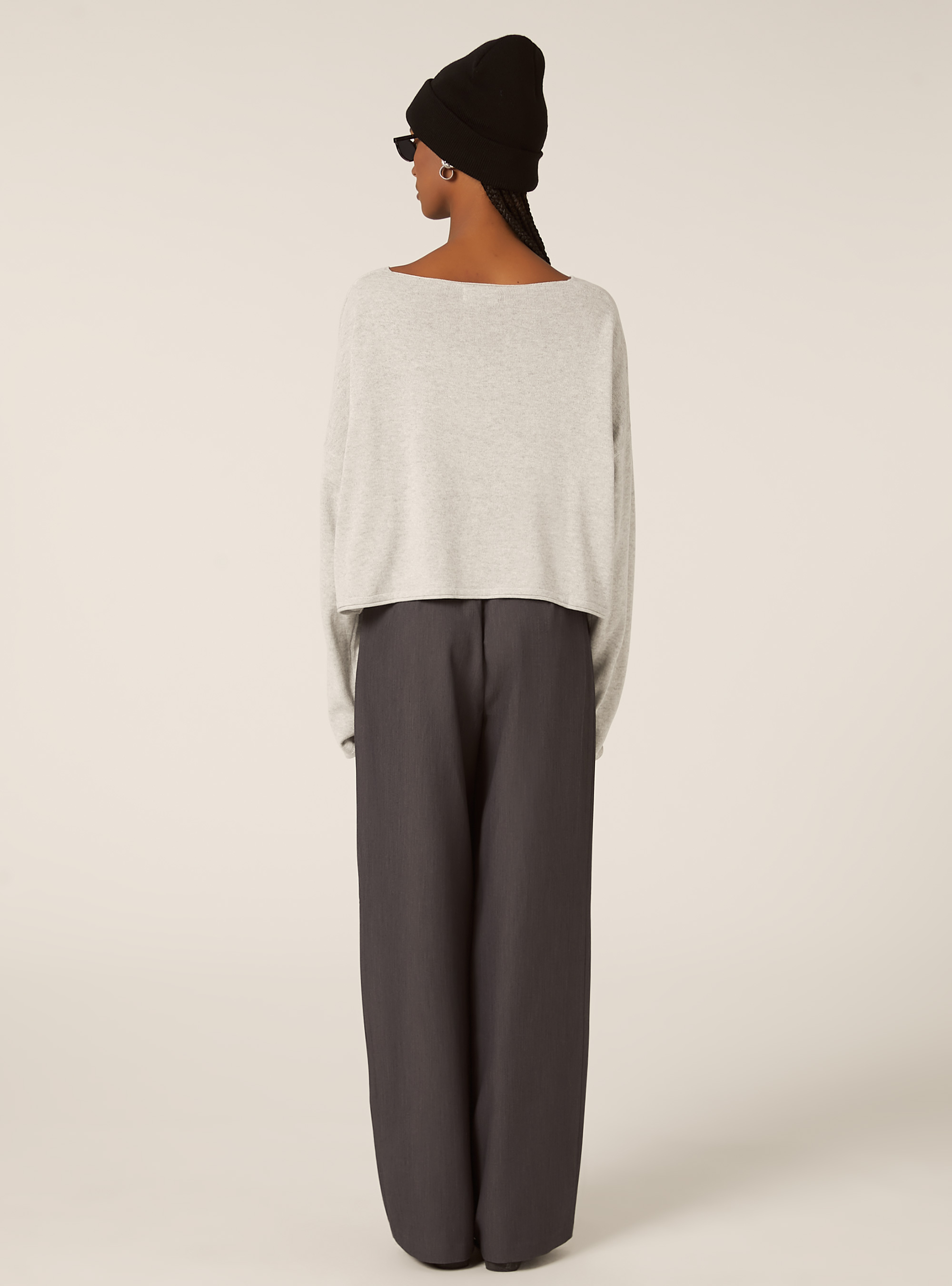 Pull &agrave; encolure bateau en coton doux, MGY3 GREY MEL LIGHT