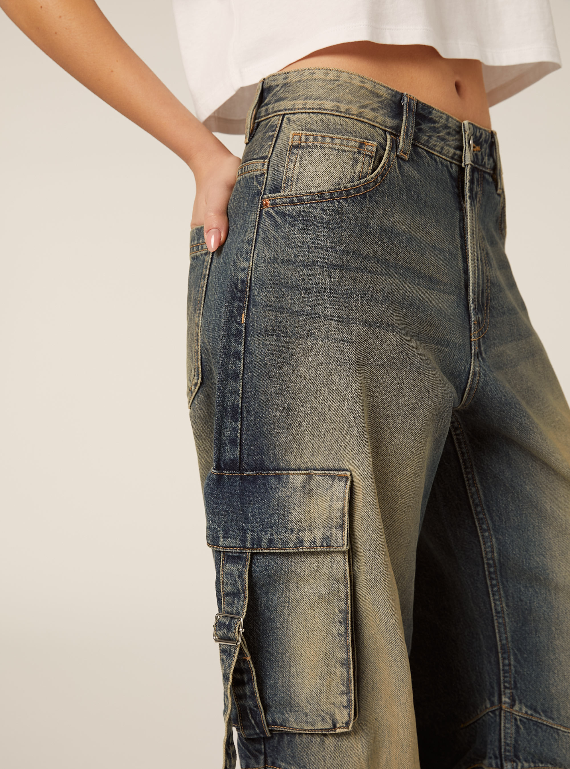 Jeans multicargo, D100 BLUE DARK OVERDYE