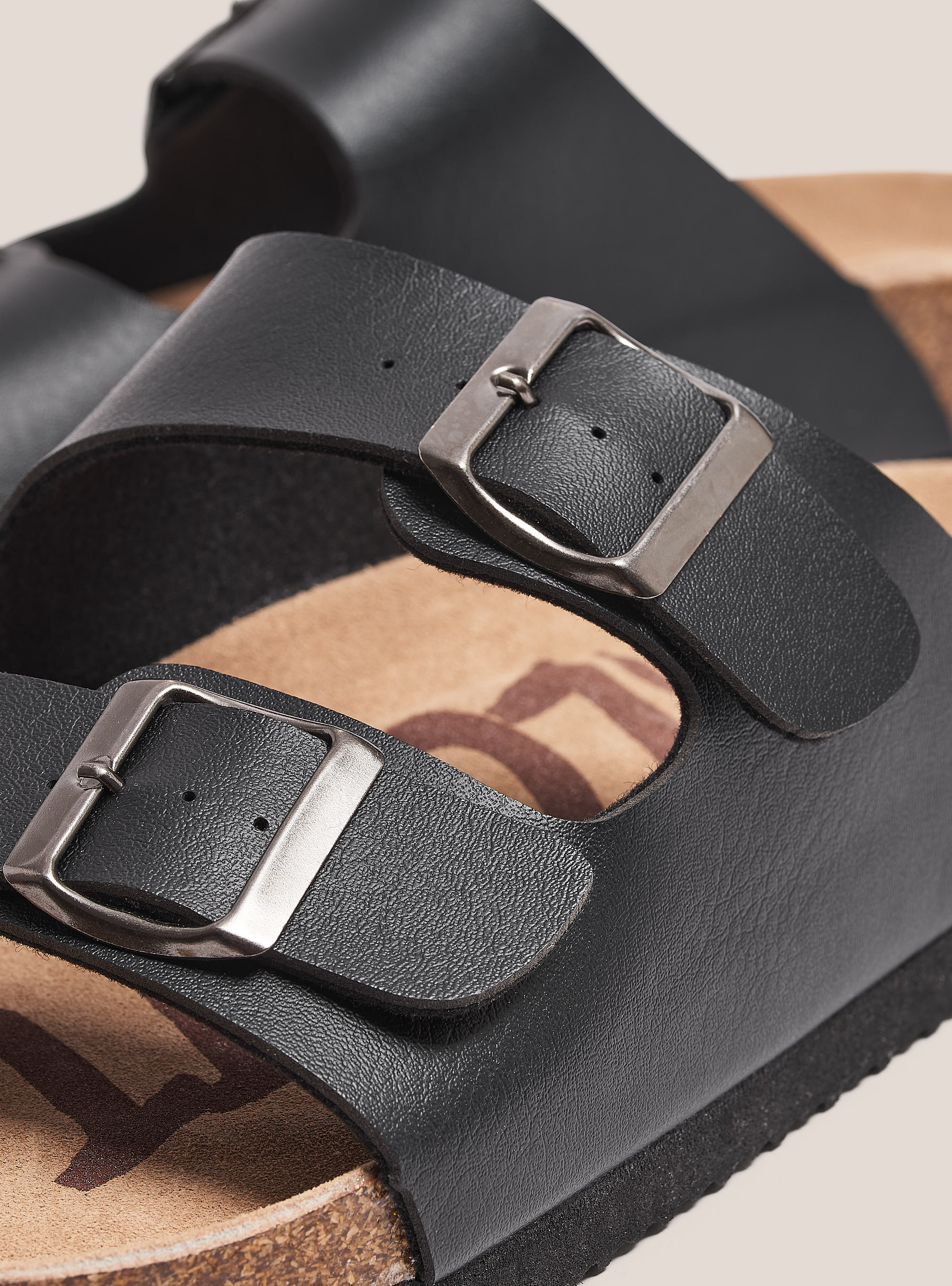 Eco leather sandal with cork sole, BLACK