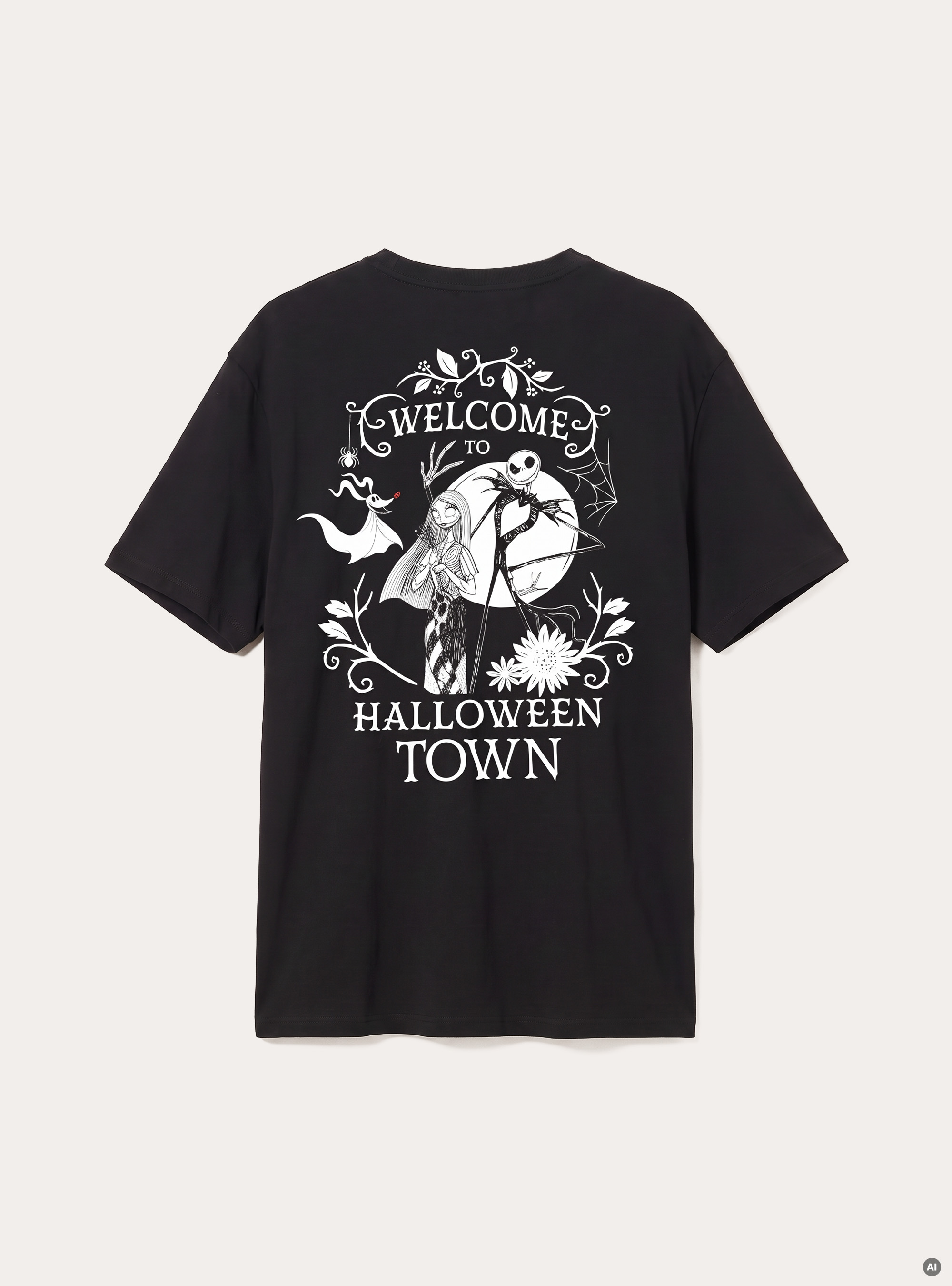 Camiseta con estampado Welcome to Halloween Town Nightmare Before Christmas / Alcott, BK1 BLACK