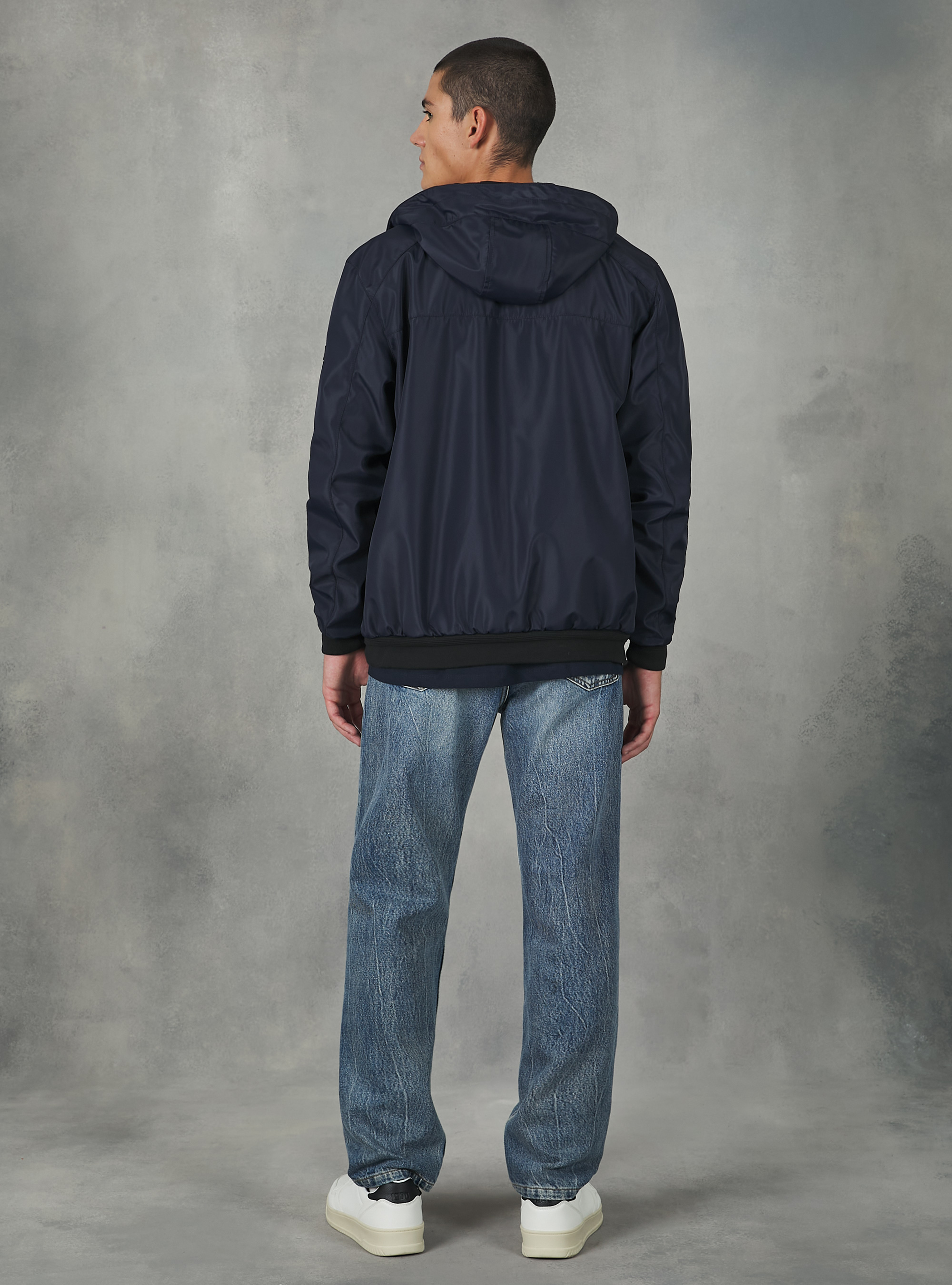 Windproof hooded bomber jacket, NA1 NAVY DARK