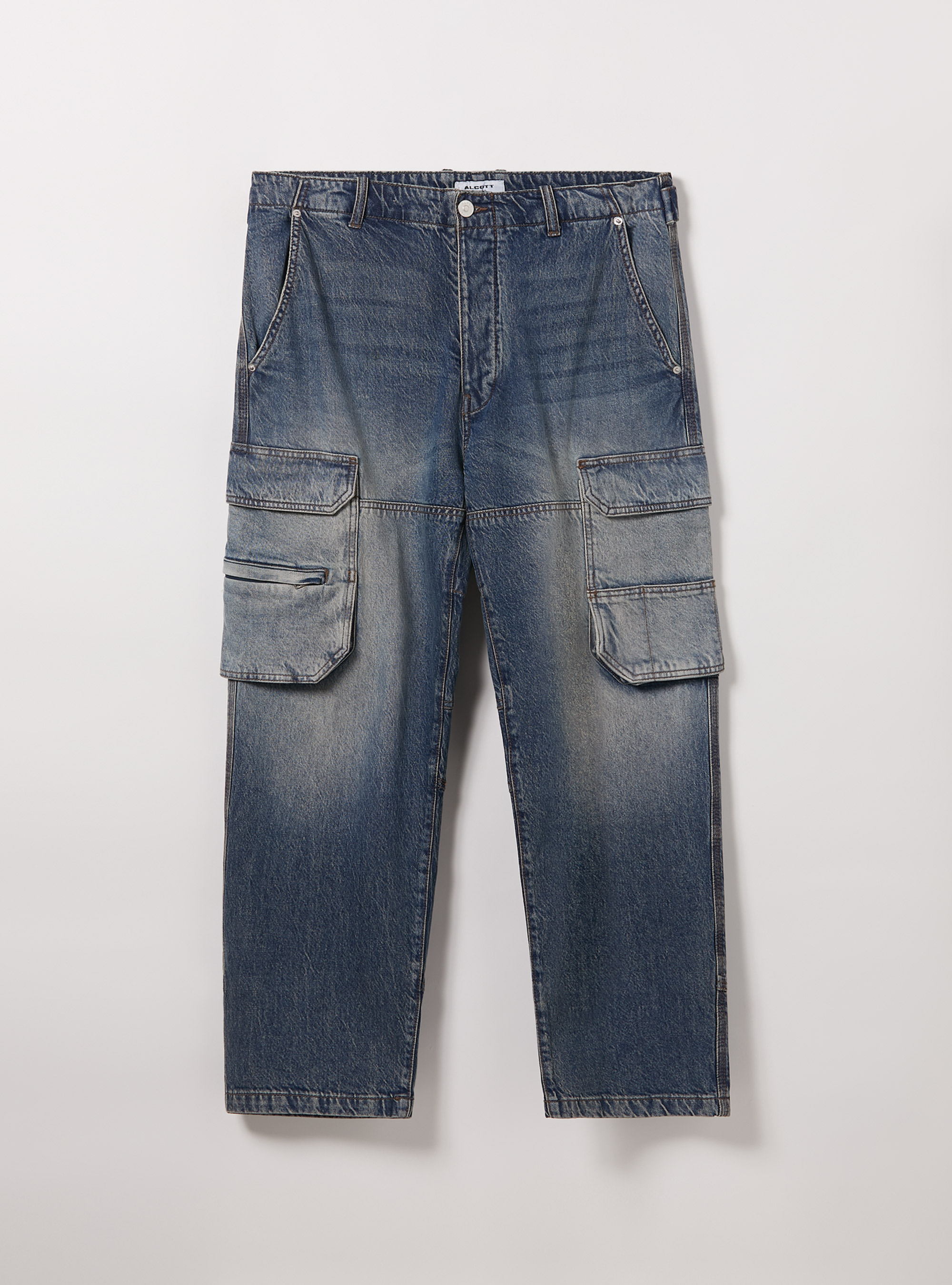 Jeans cargo multipocket relaxed fit, D003 MEDIUM BLUE