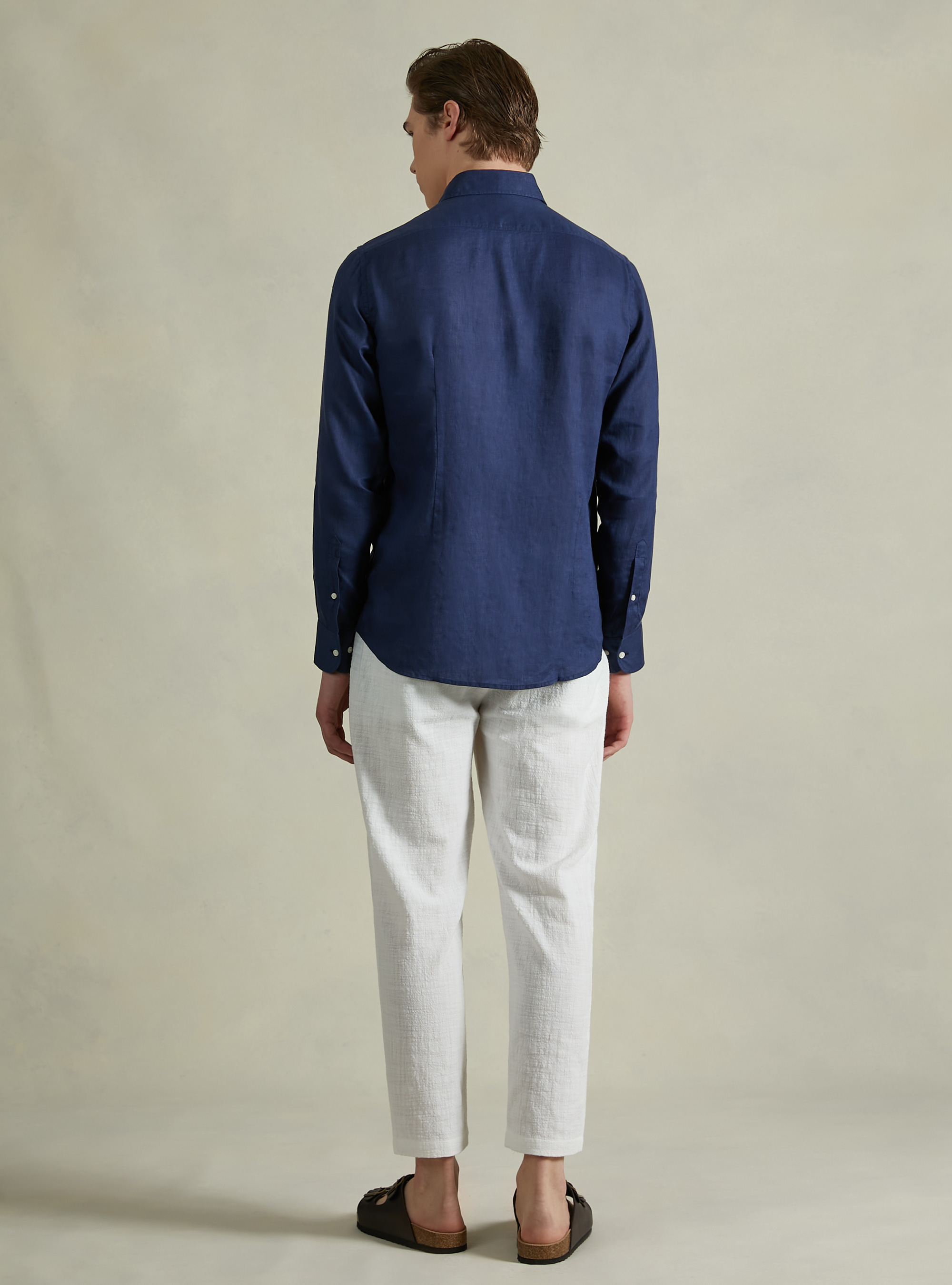 Camicia in puro lino a maniche lunghe, NA1 NAVY DARK