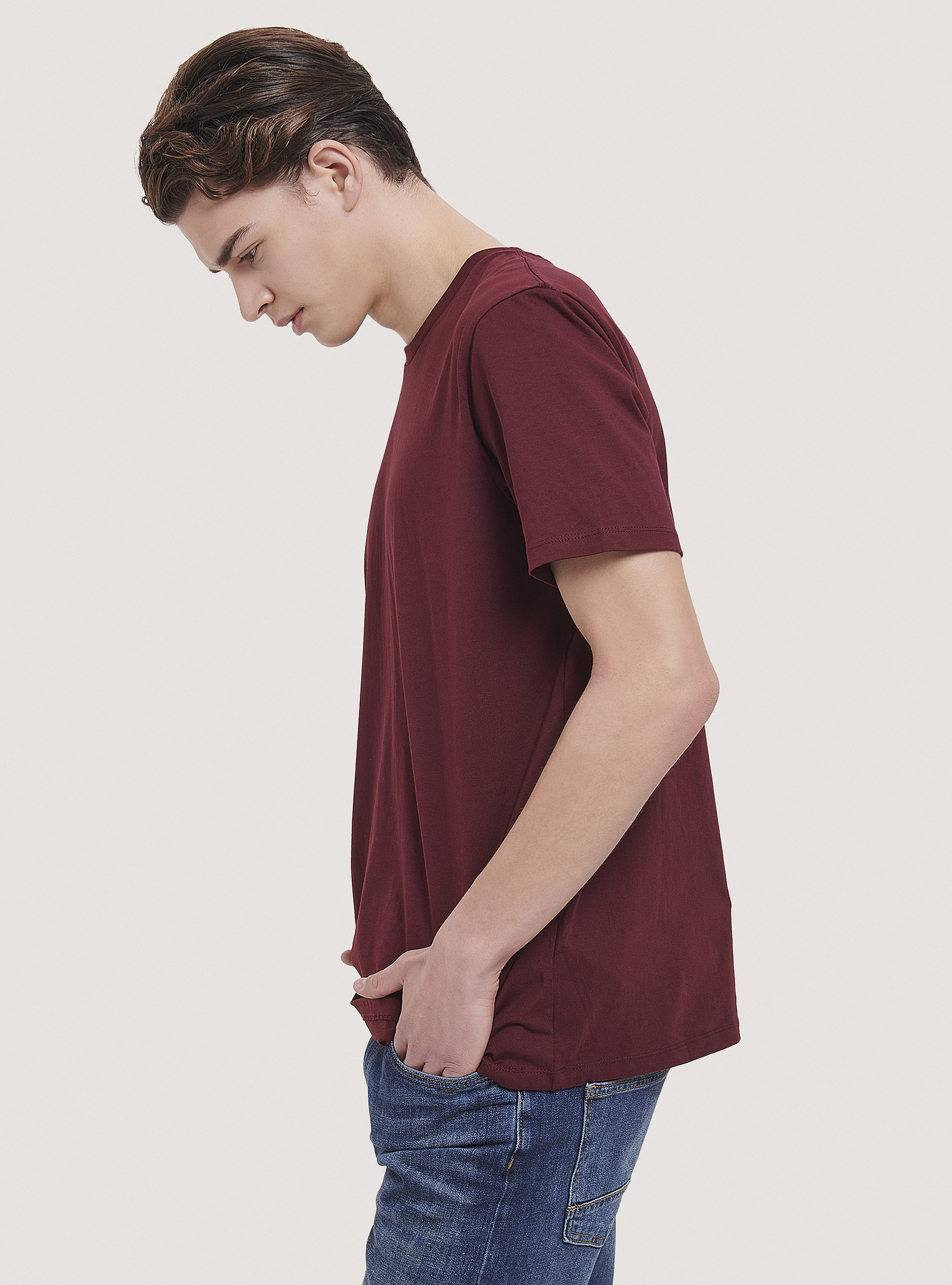 Basic cotton T-shirt, C3443 BORDEAUX