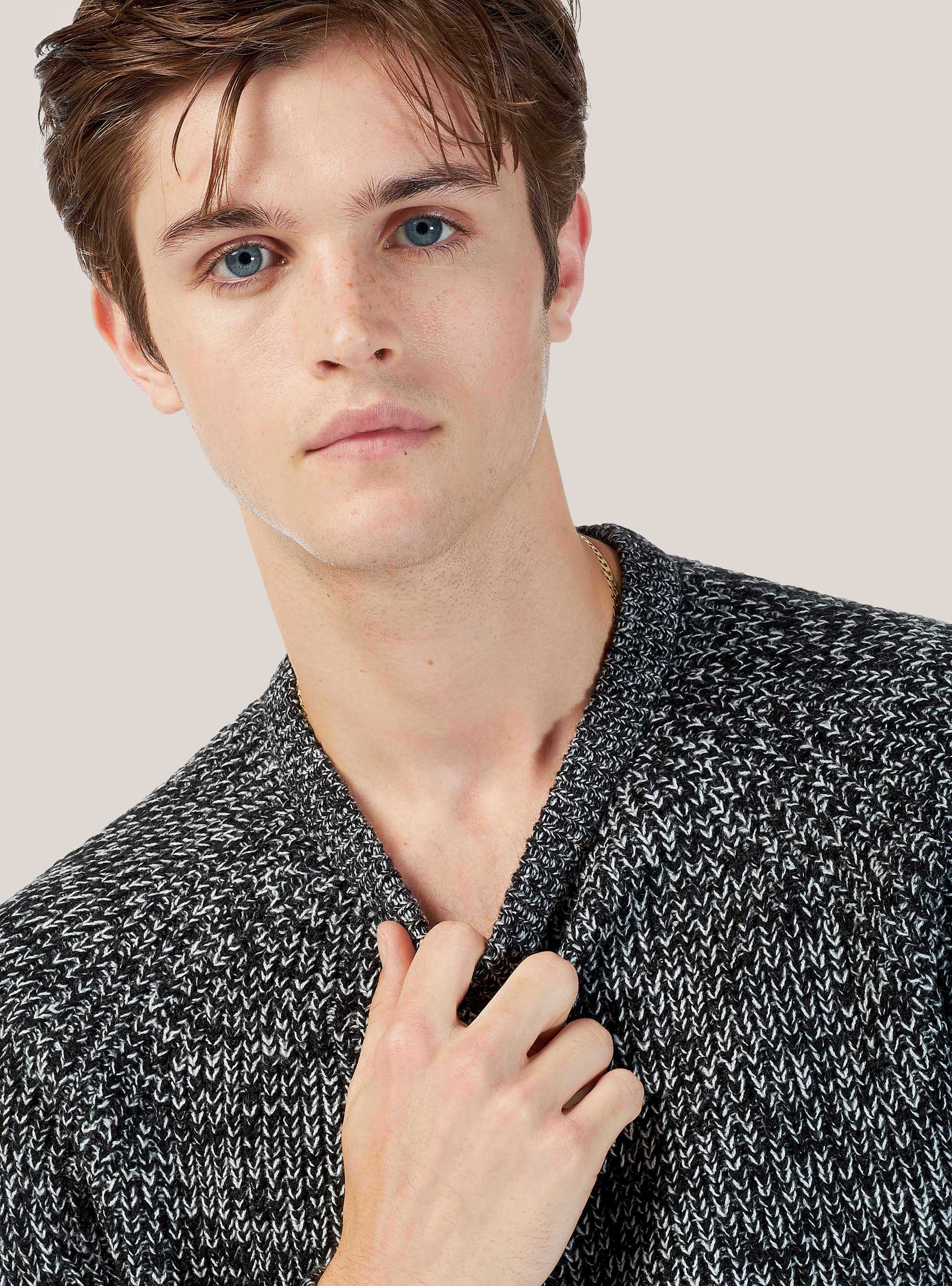 RIB KINT ROUND NECK PULLOVER, CREAM/BLACK