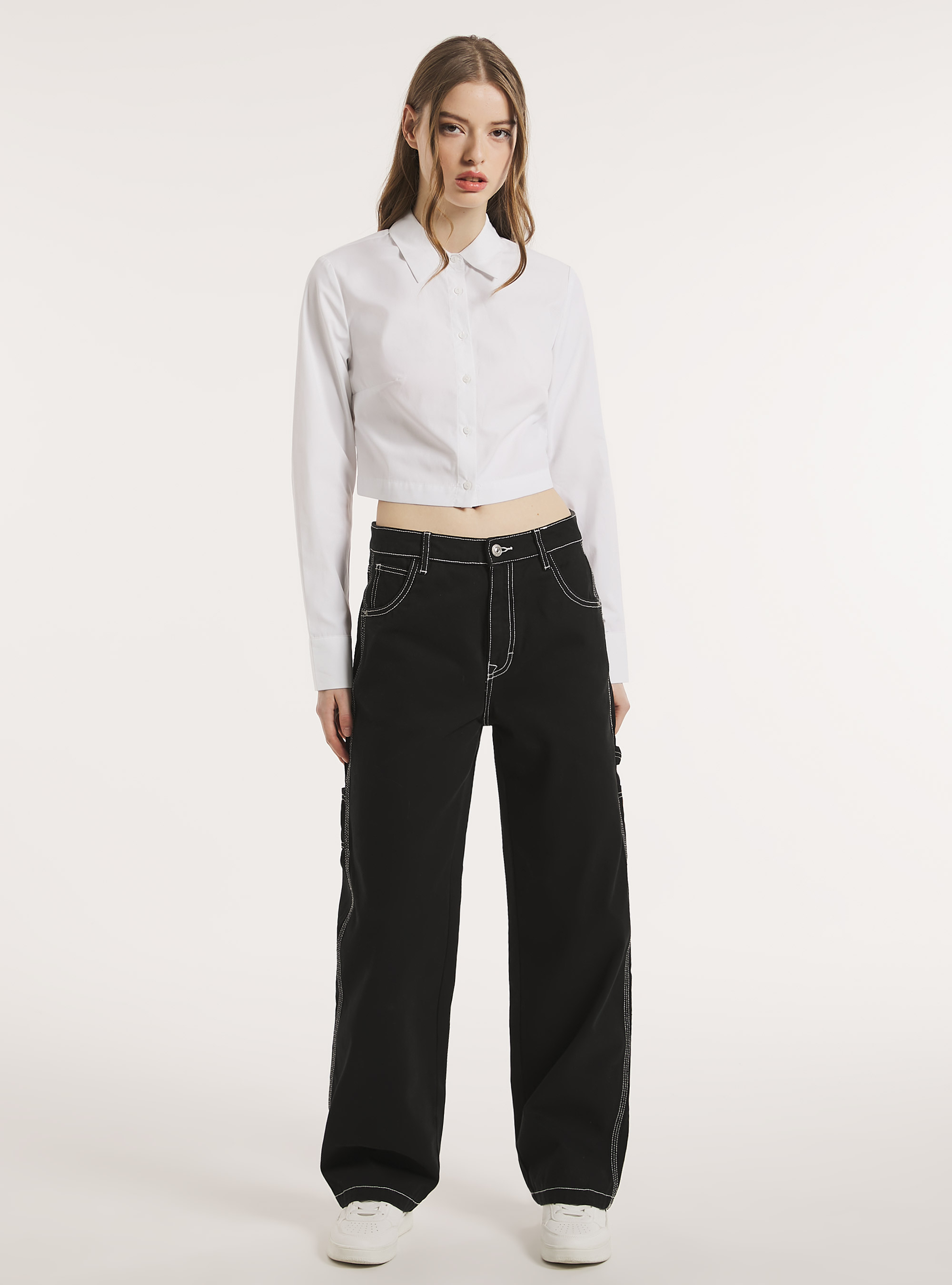 Cropped poplin shirt, WH1 OFF WHITE