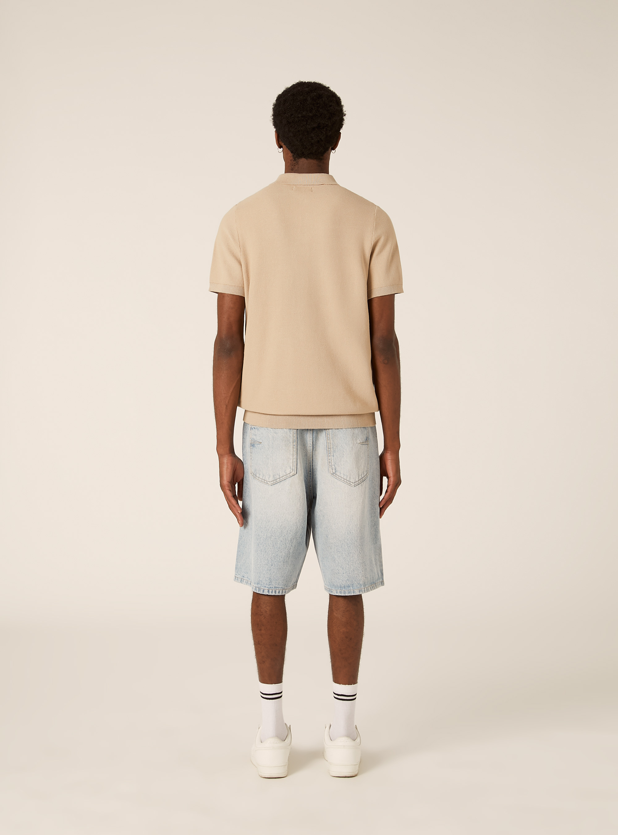 Polo en maille de coton m&eacute;lang&eacute;, BG2 BEIGE MEDIUM