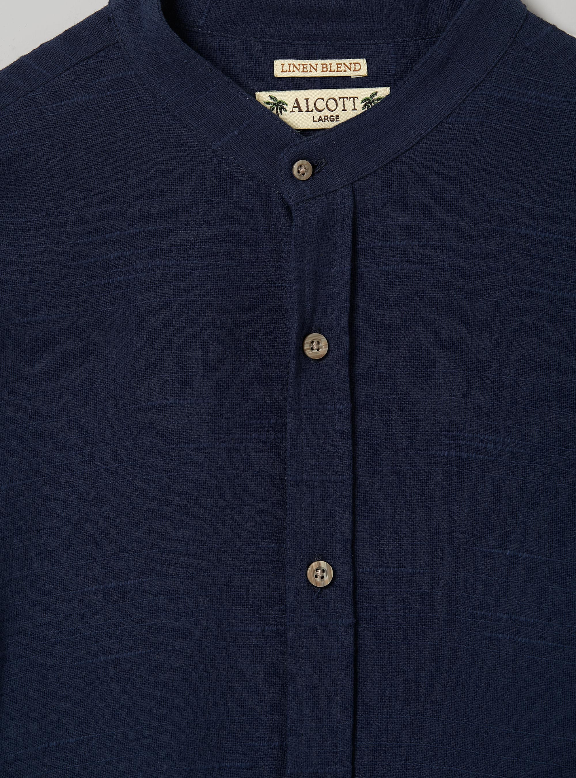 Linen blend shirt with Korean collar, NA1 NAVY DARK