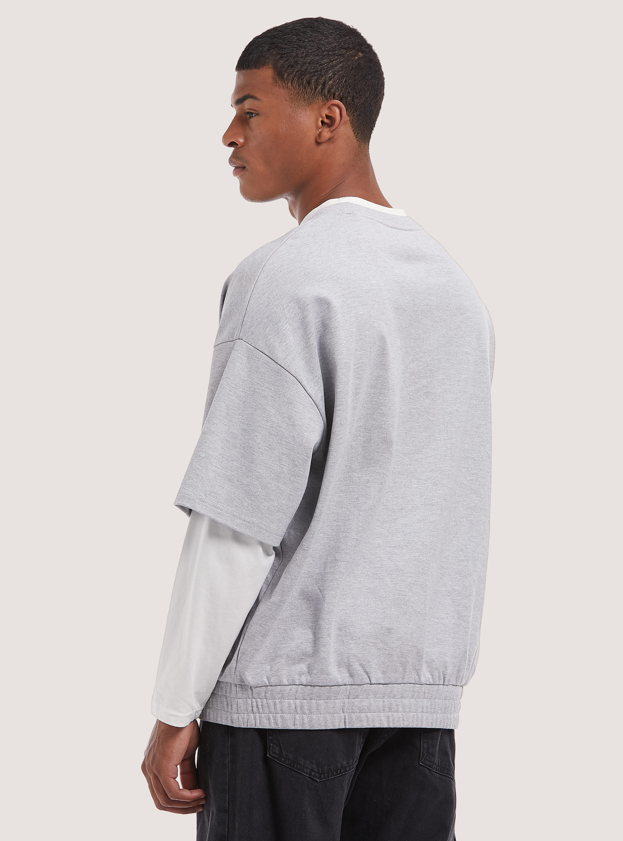 Oversized double sleeve sweatshirt, MGY2 GREY MEL MEDIUM