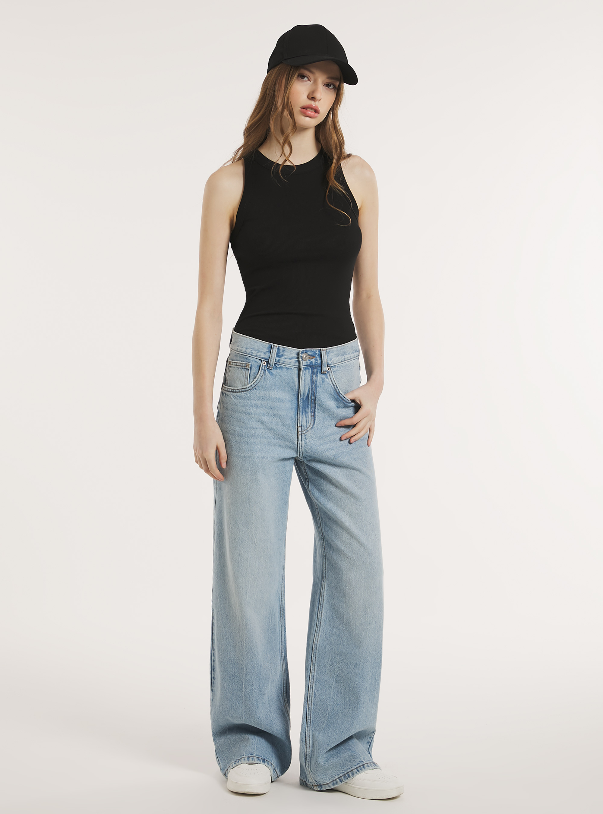 Geripptes Tanktop aus Baumwolle, BK1 BLACK