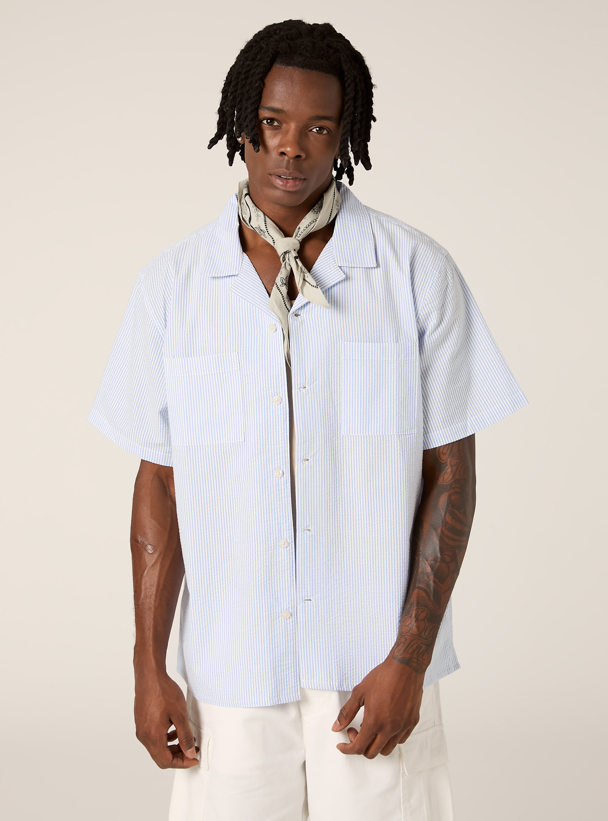 Camisa de rayas de manga corta, AZ3 AZURE LIGHT