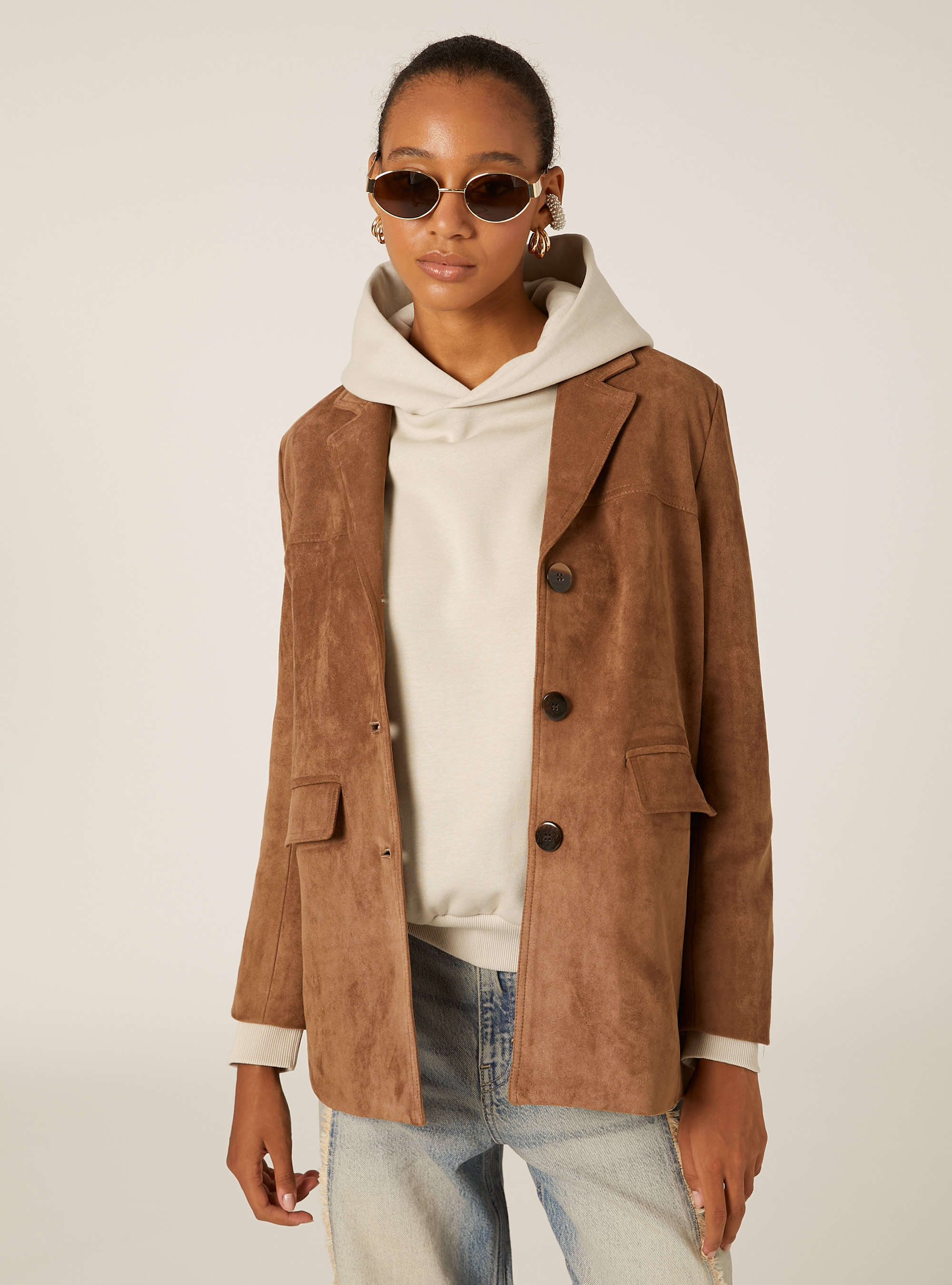 Suede jacket with buttons, TB2 TOBACCO MEDIUM