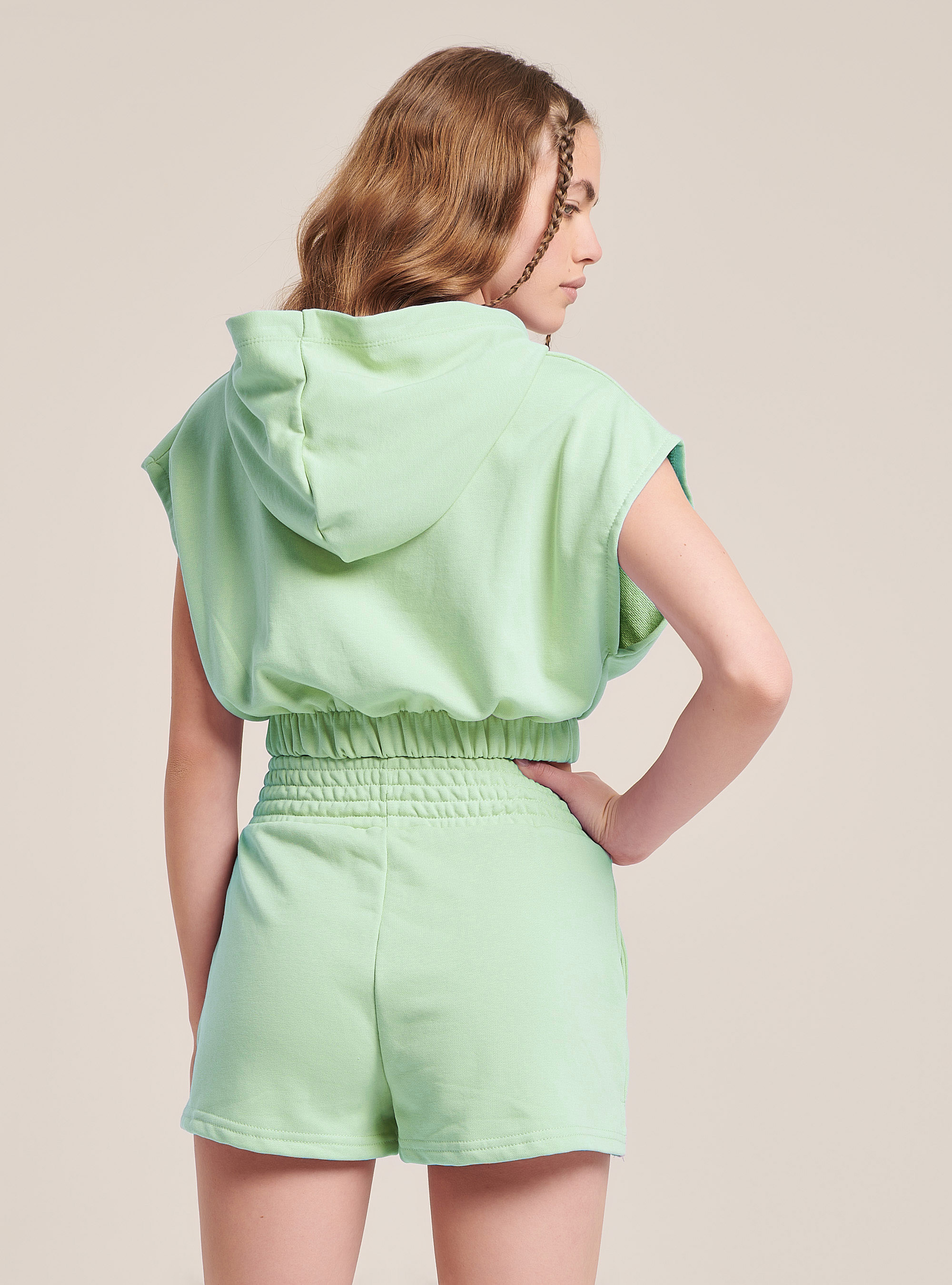 Sleeveless cropped hooded sweatshirt, C6704 GREEN