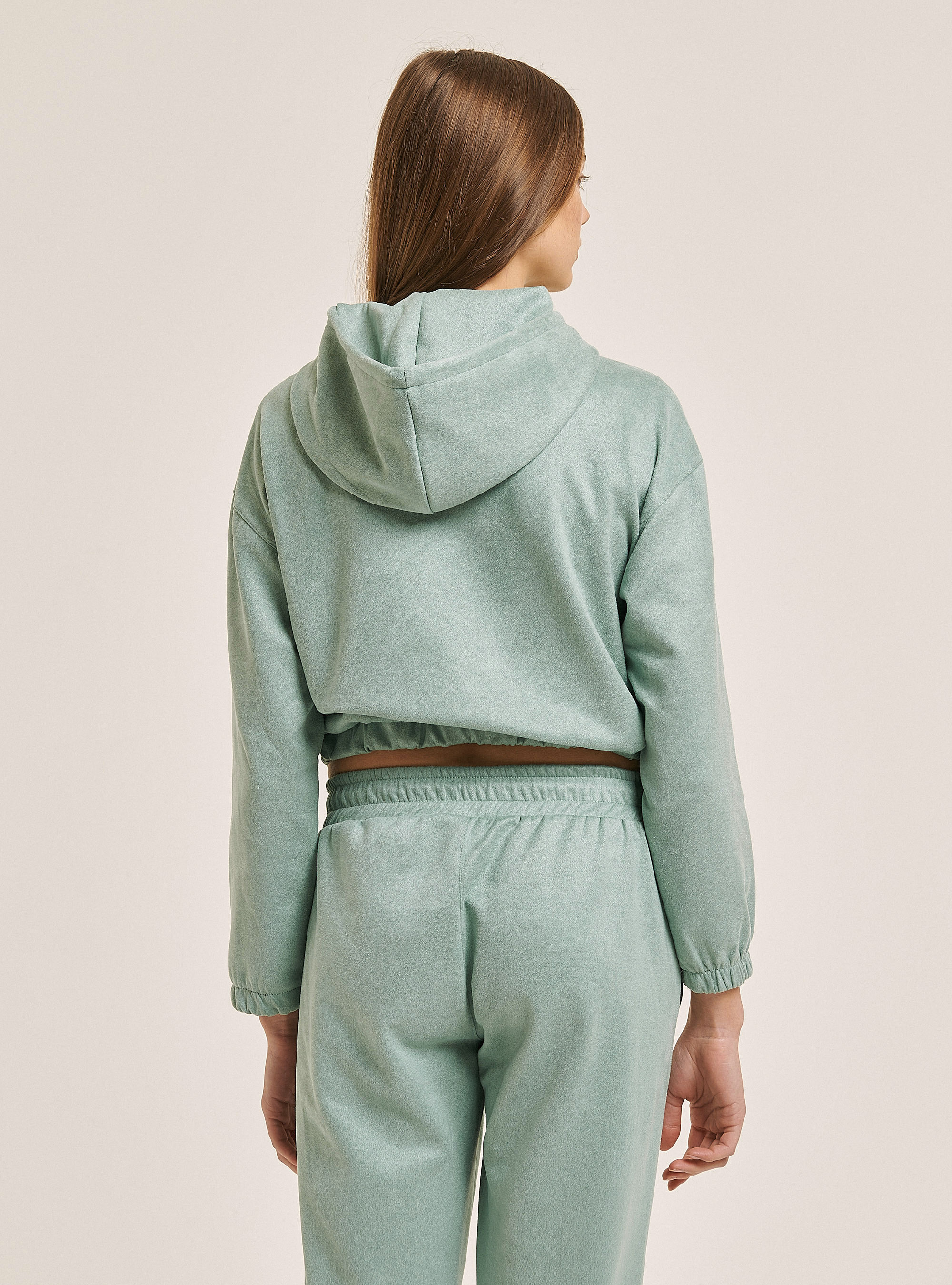 Sweat-shirt crop effet chamoisé, C6656 BERYL GREEN