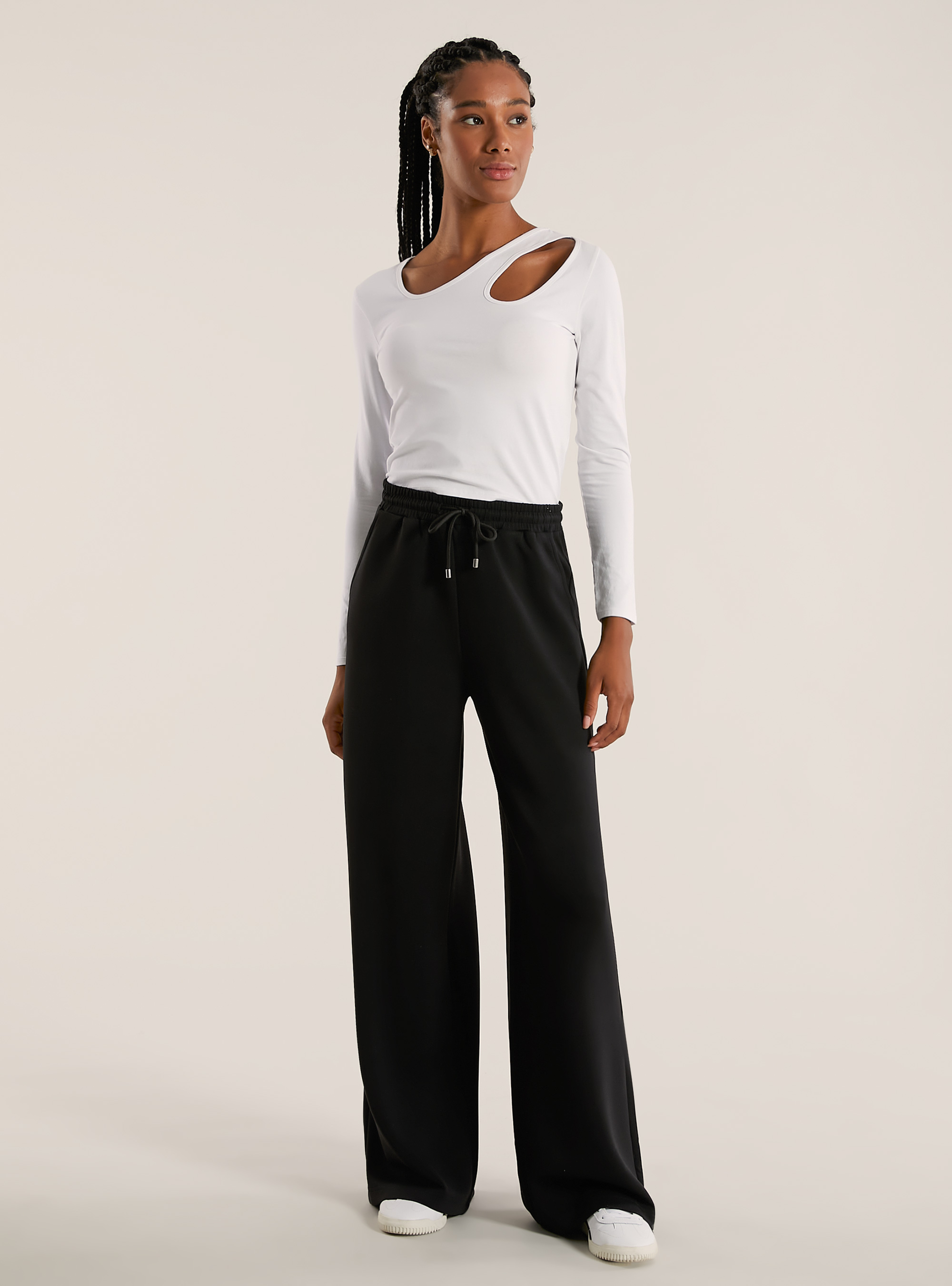 Pantalón de pernera ancha en suave scuba, BK1 BLACK