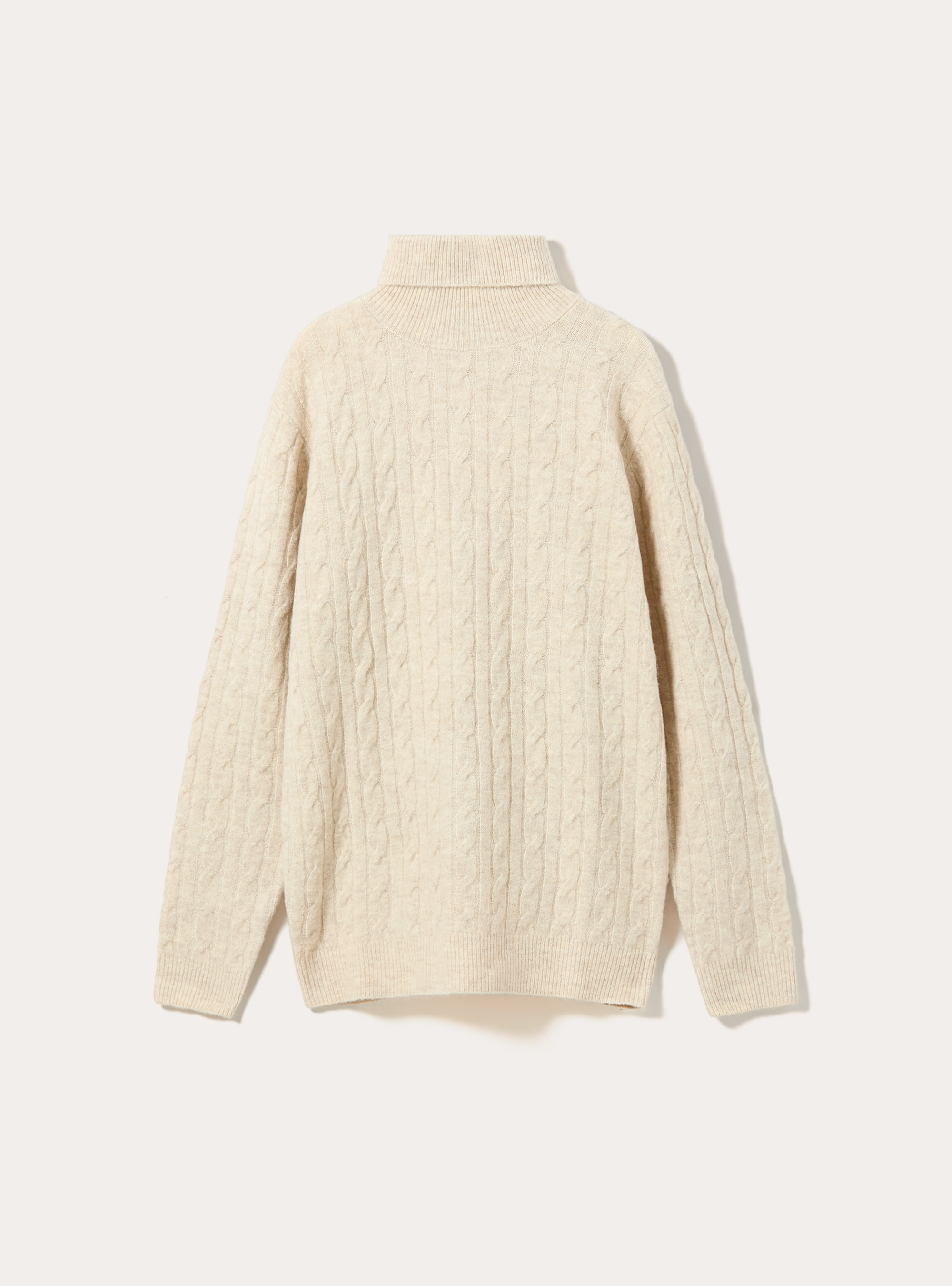 High-neck pullover with cable knit, MBG3 BEIGE MEL LIGHT