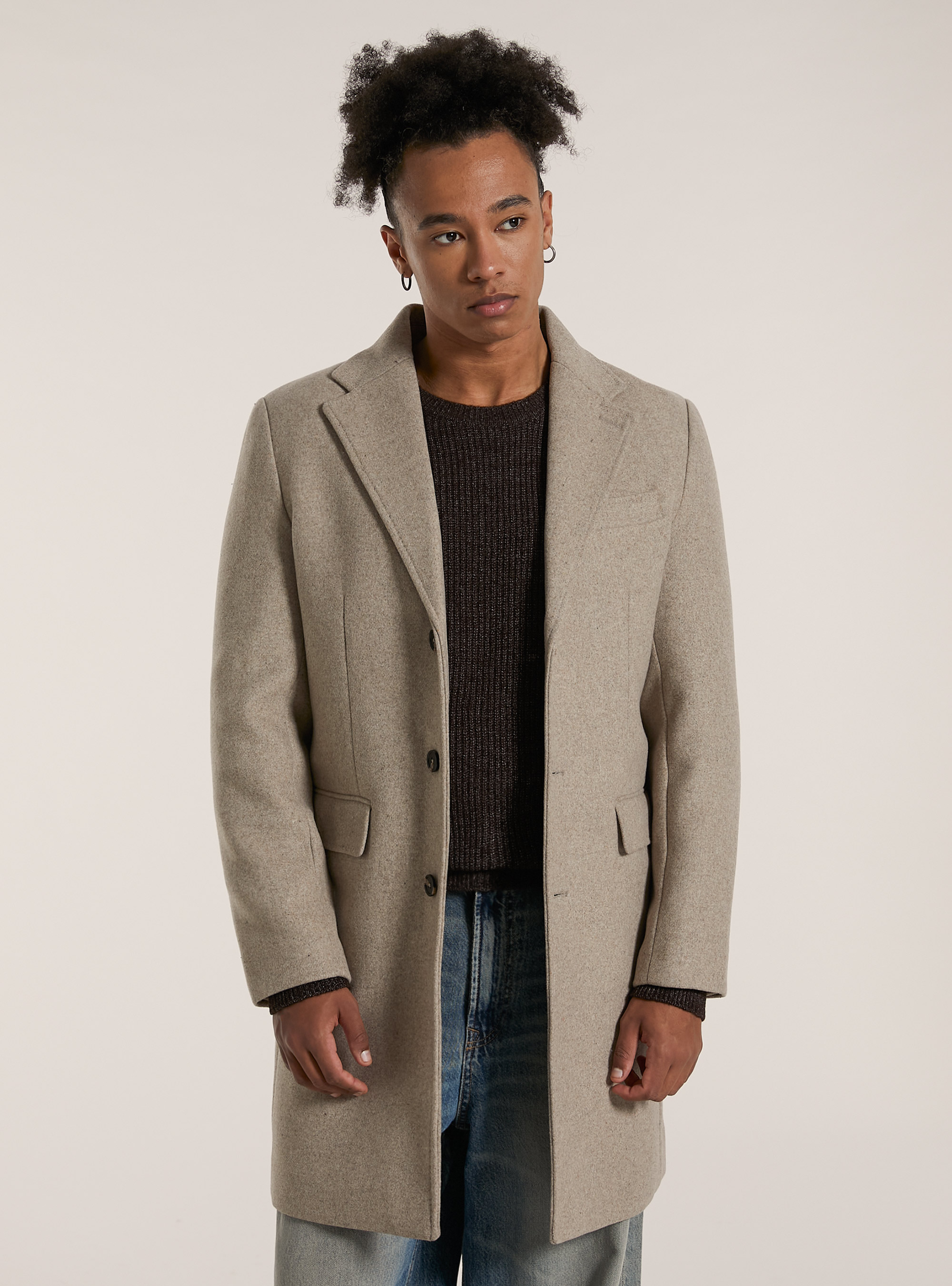 Single breasted wool blend coat, MBG1 BEIGE MEL DARK