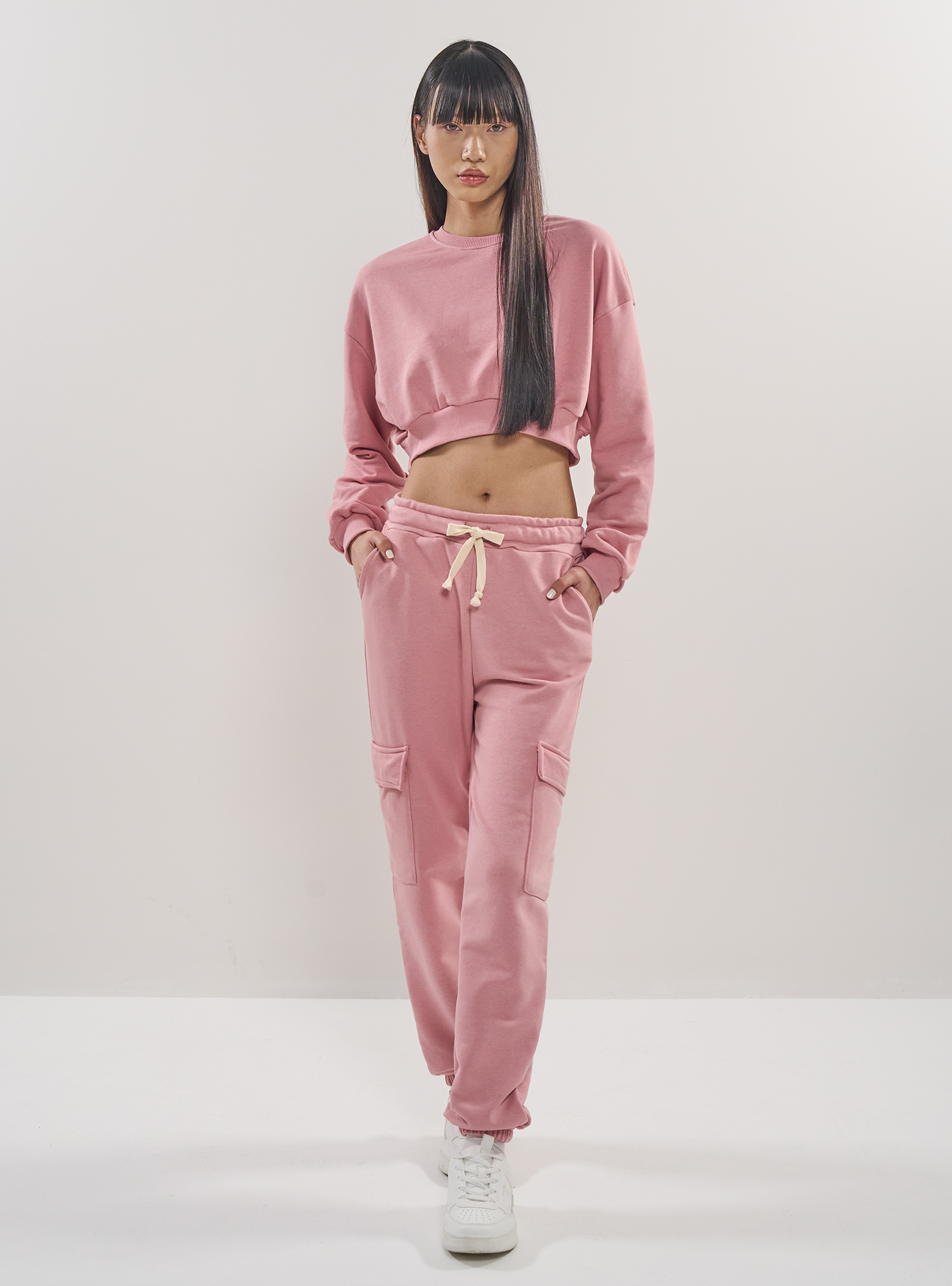 Cropped crew neck sweatshirt, PK2 PINK MEDIUM