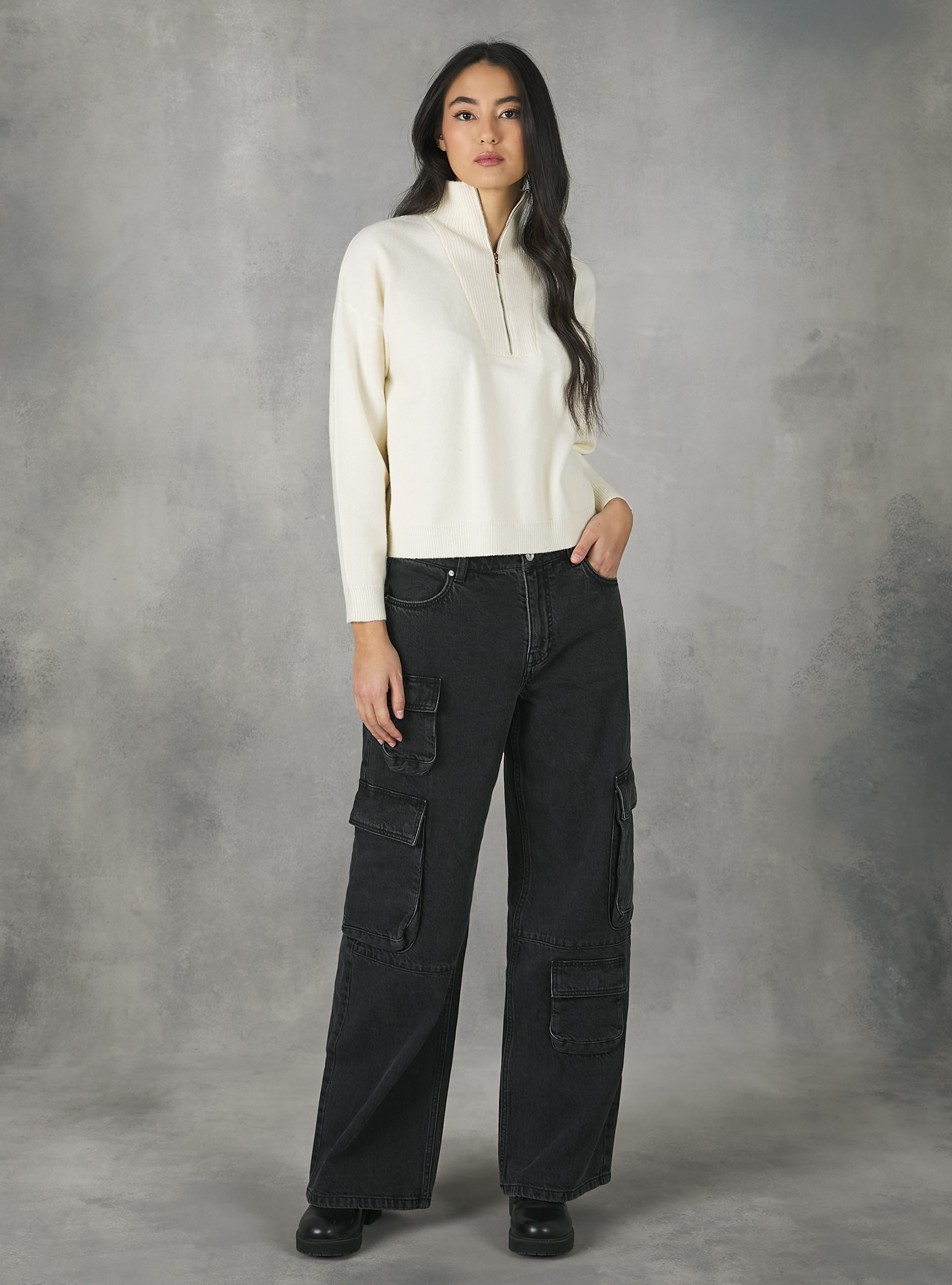 Half-neck pullover with zip, WH1 OFF WHITE