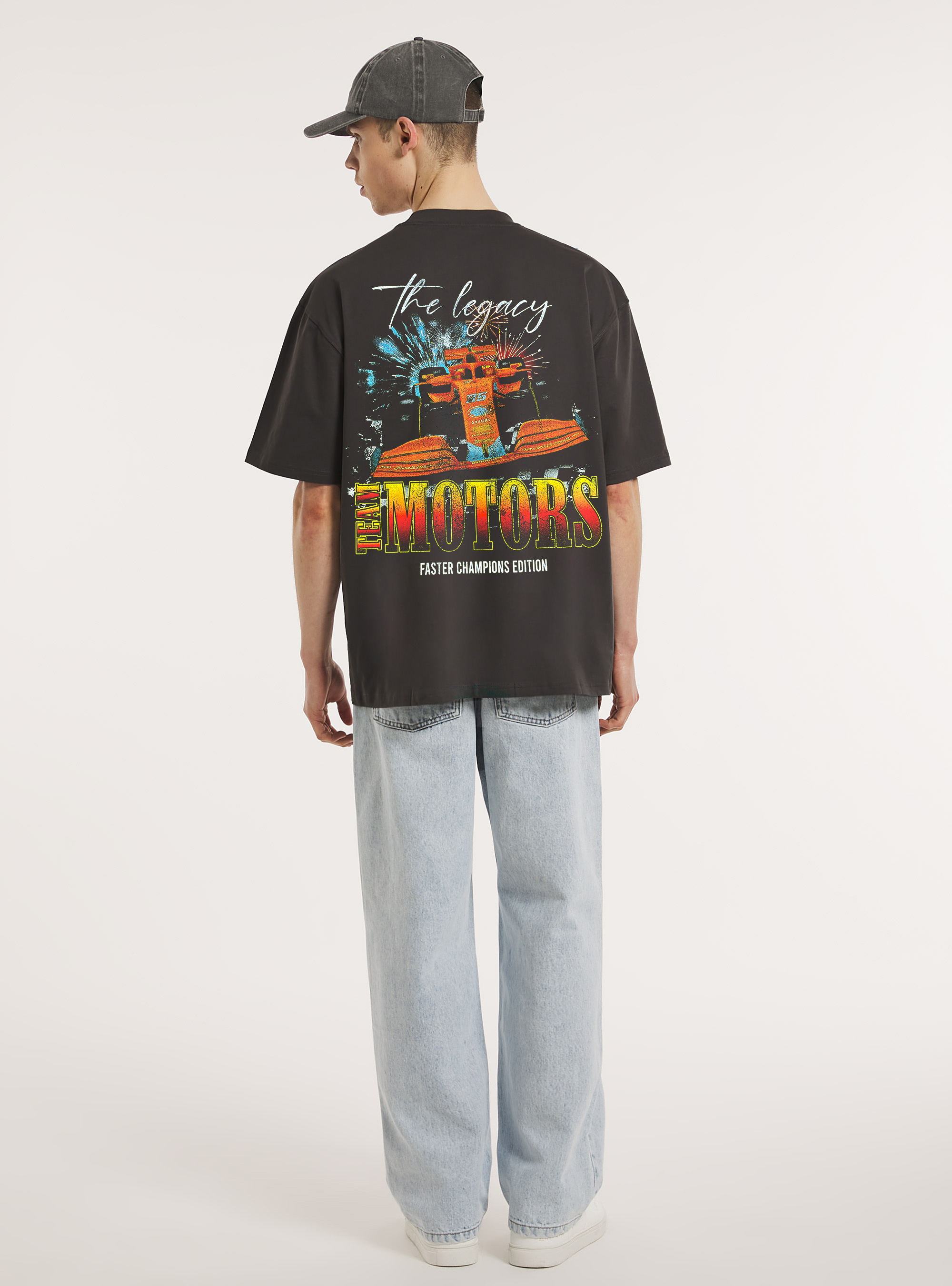 Maglietta boxy fit con stampa racing cars, GY1 GREY DARK