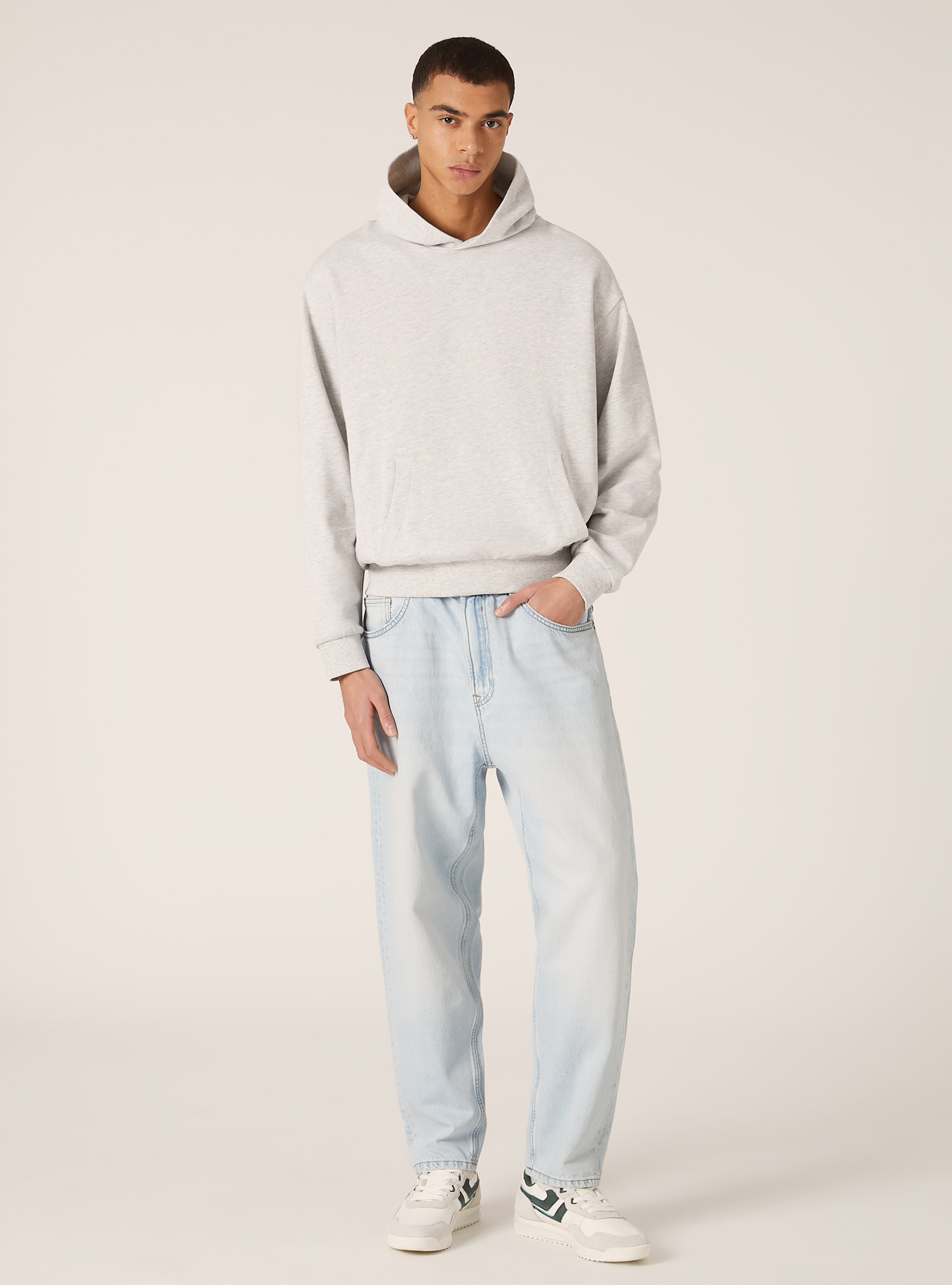 Boxy Fit Hooded Sweatshirt, MGY3 GREY MEL LIGHT