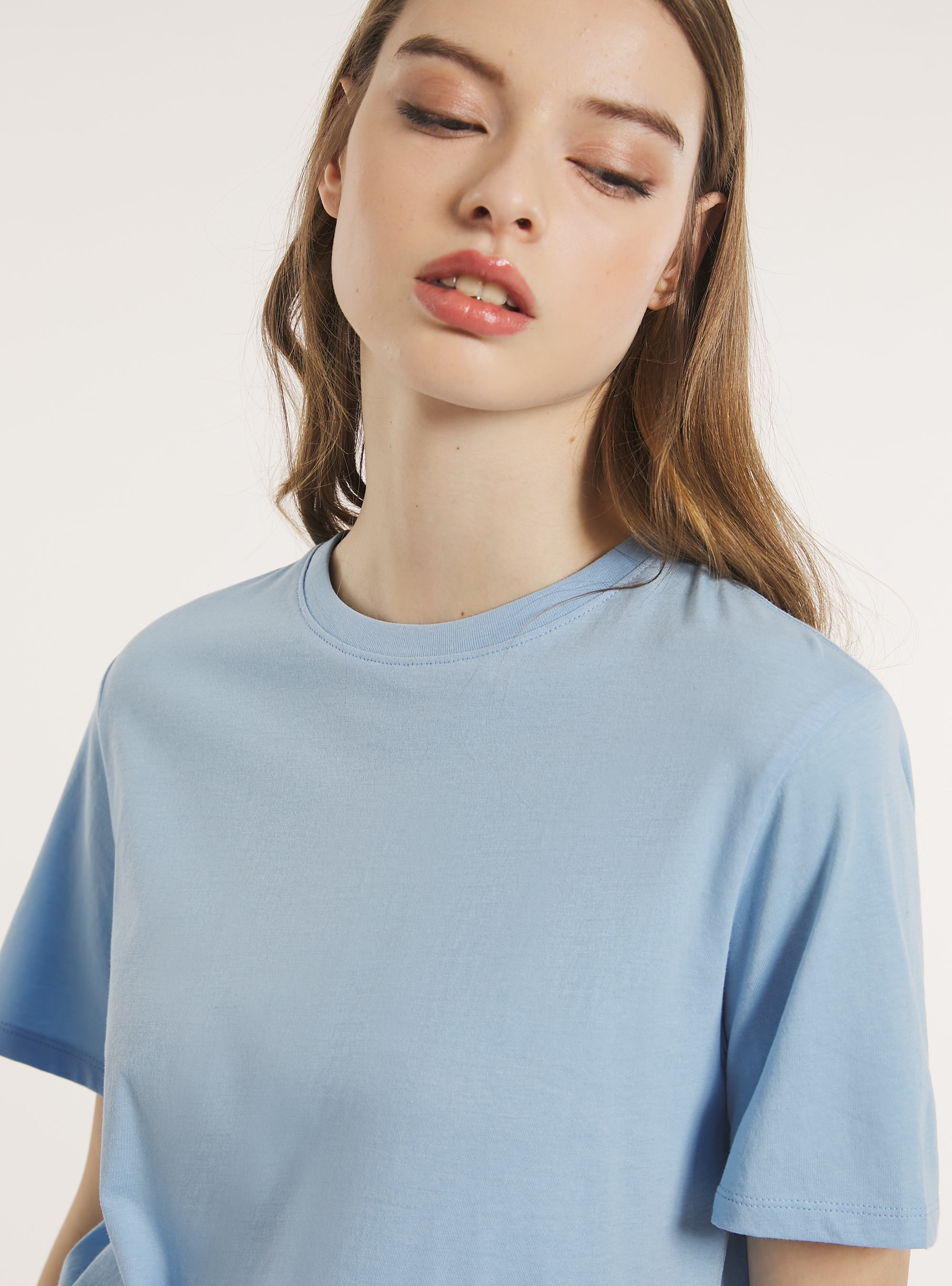 T-shirt en coton à col ras du cou, AZ3 AZURE LIGHT