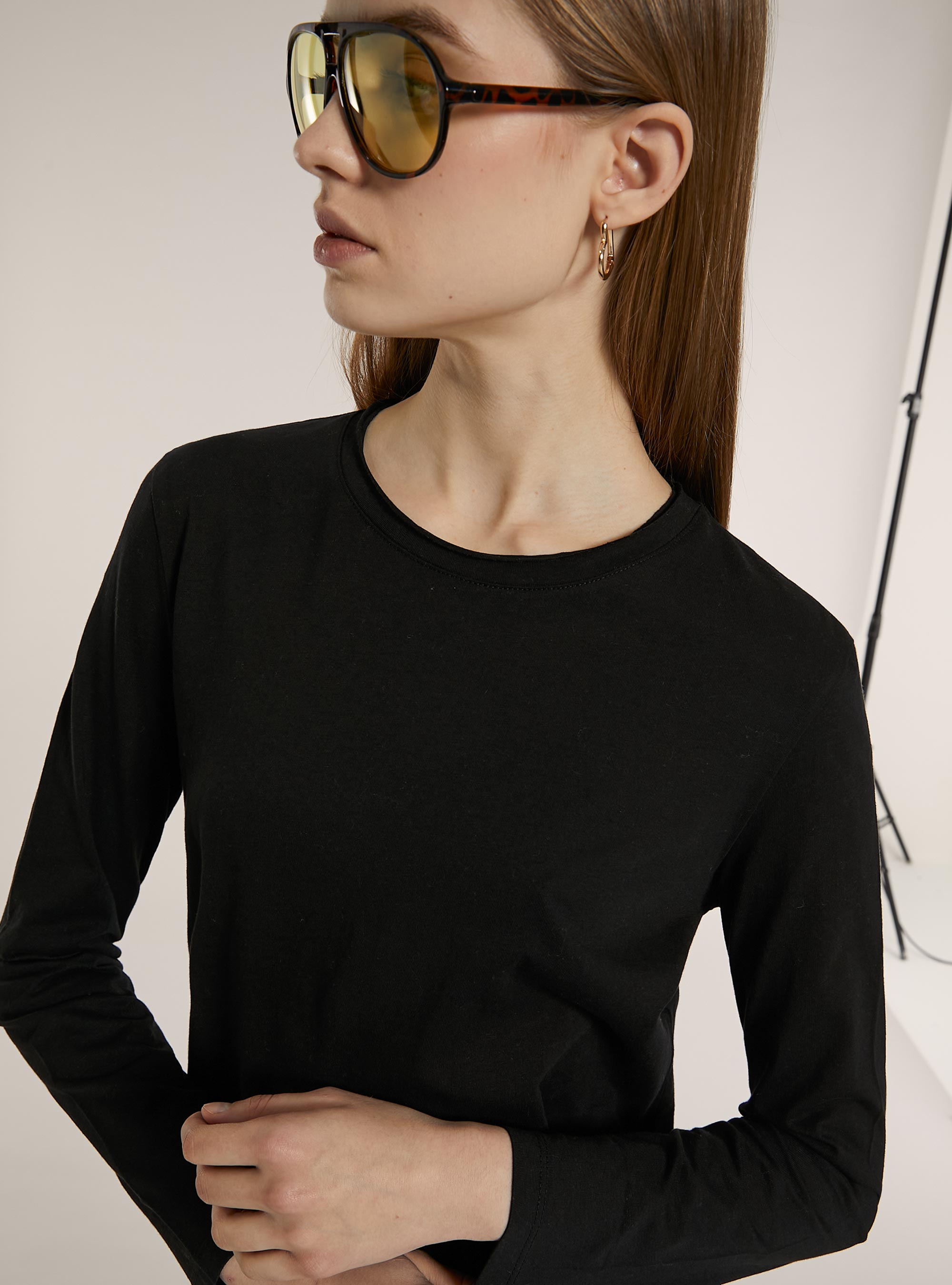 Langärmeliges Basic-T-Shirt, BK1 BLACK