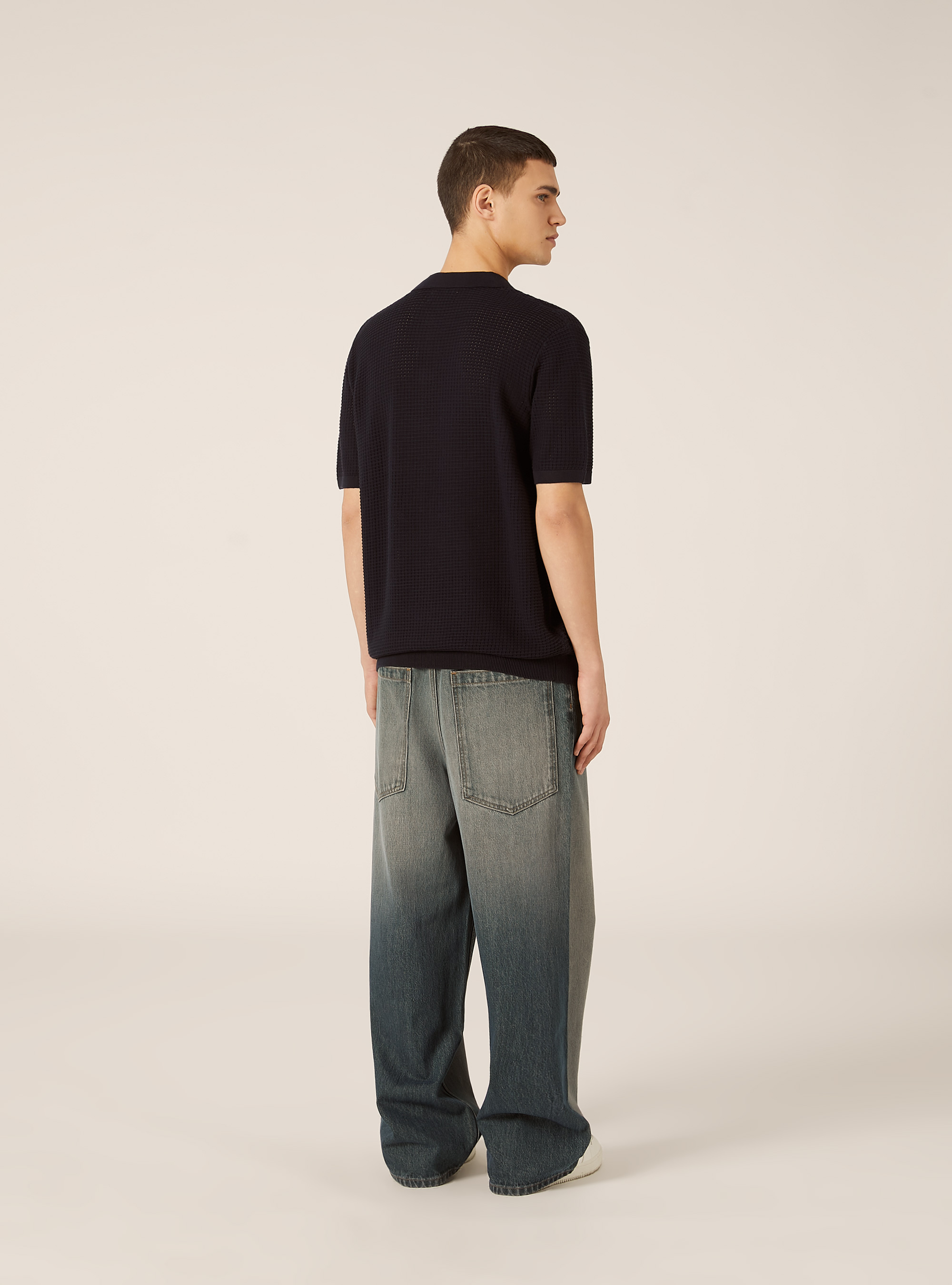 Polo-Shirt aus durchbrochenem Strick, NA2 NAVY MEDIUM