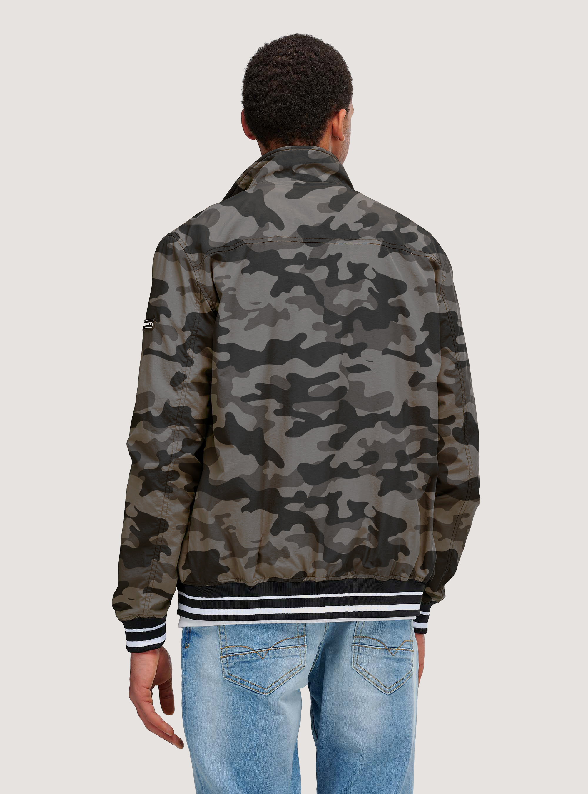 Camouflage bomber jacket with ribbed details, CAMOUFLAGE