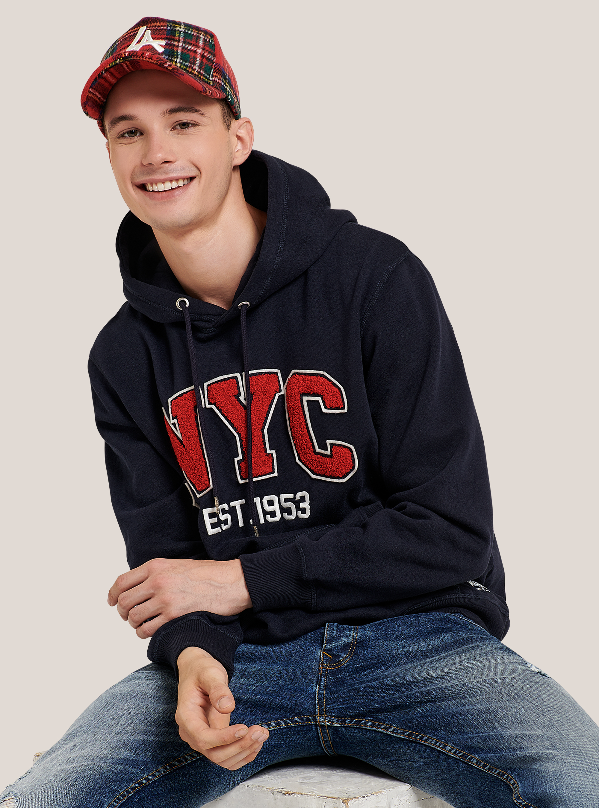 Hoodie with kangaroo pocket, BLUE NAVY