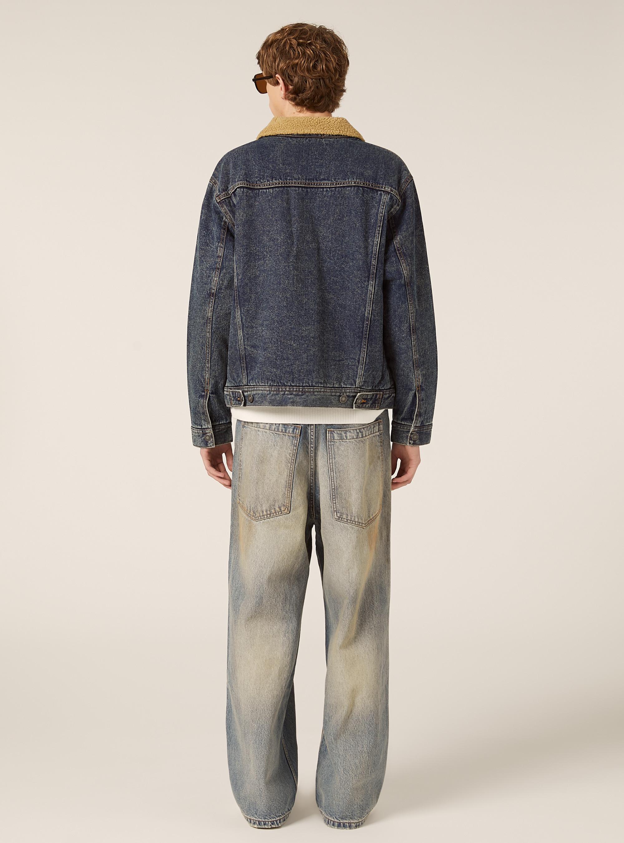 Giubbotto denim con agnellato, D003 MEDIUM BLUE