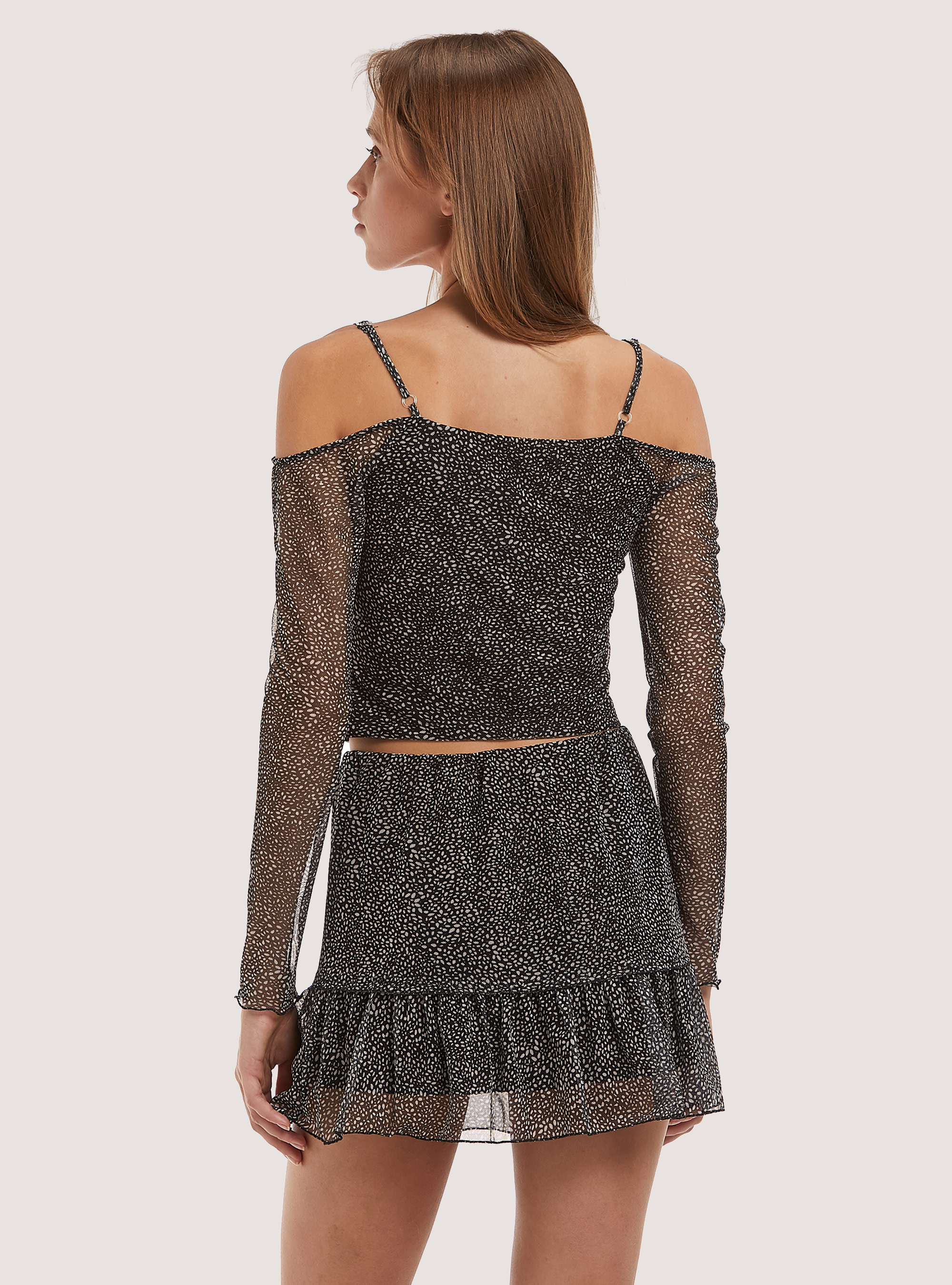 Long-sleeved polka dot structured top, BK1 BLACK