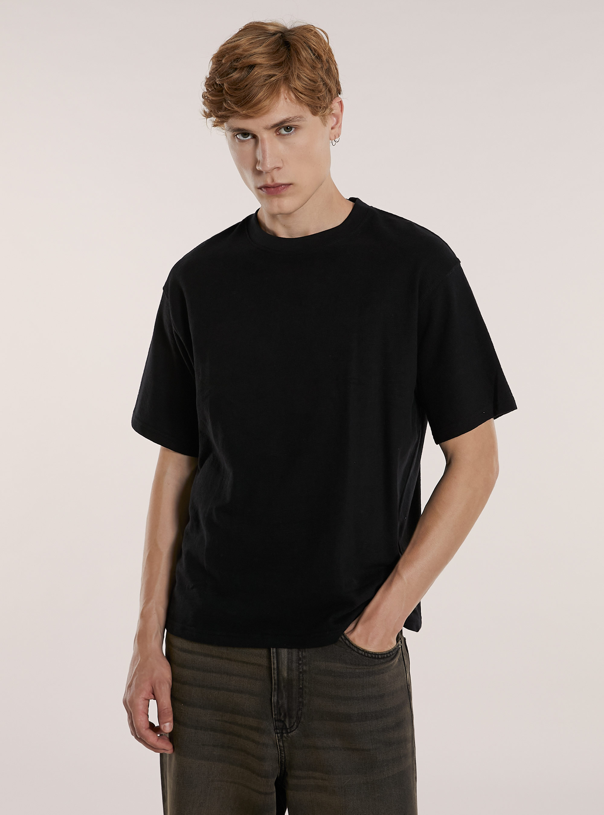 Maglietta boxy fit con texture, BK1 BLACK