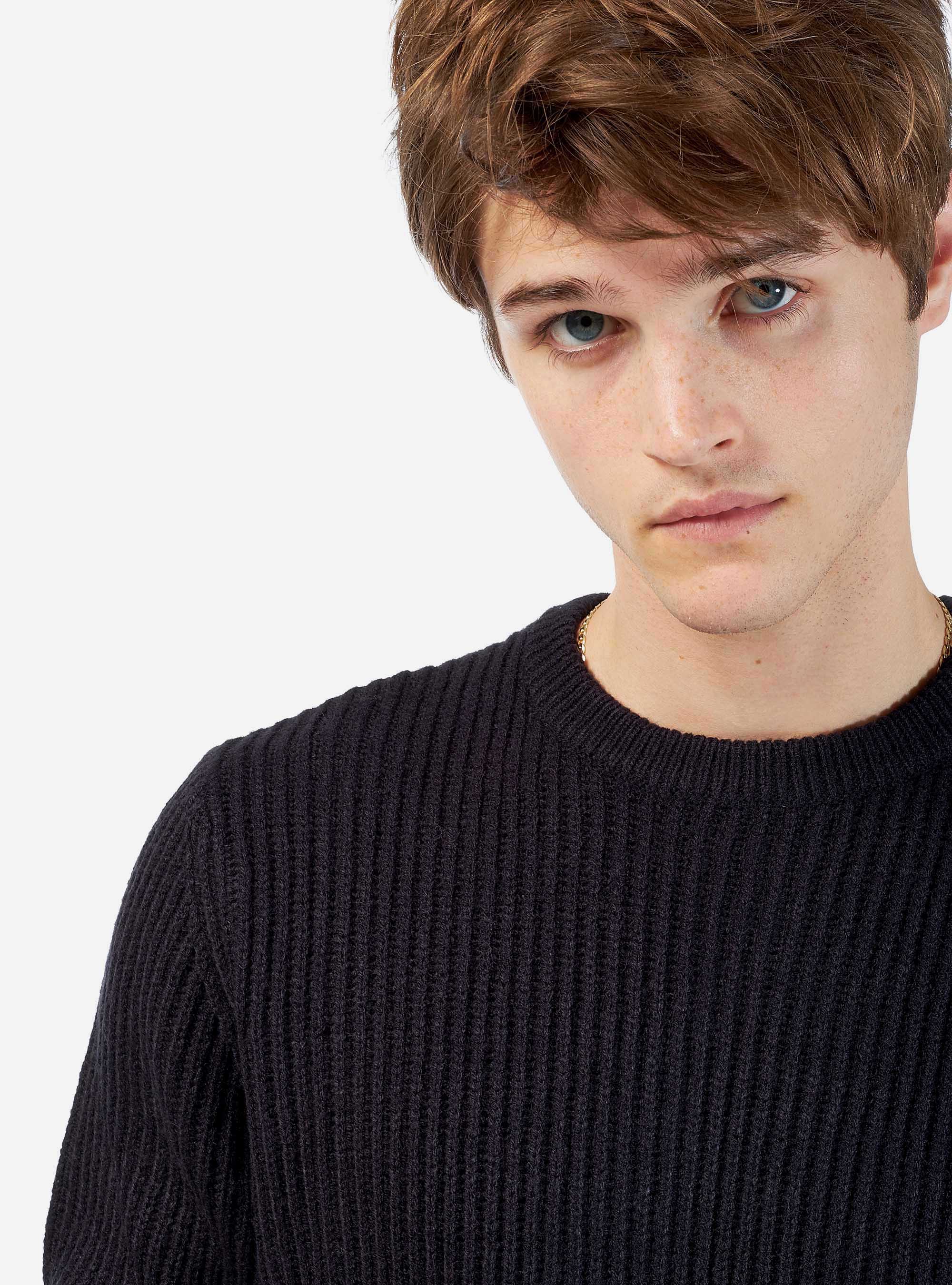 Pull à côtes anglaises en mixte laine, C218 BLUE NAVY