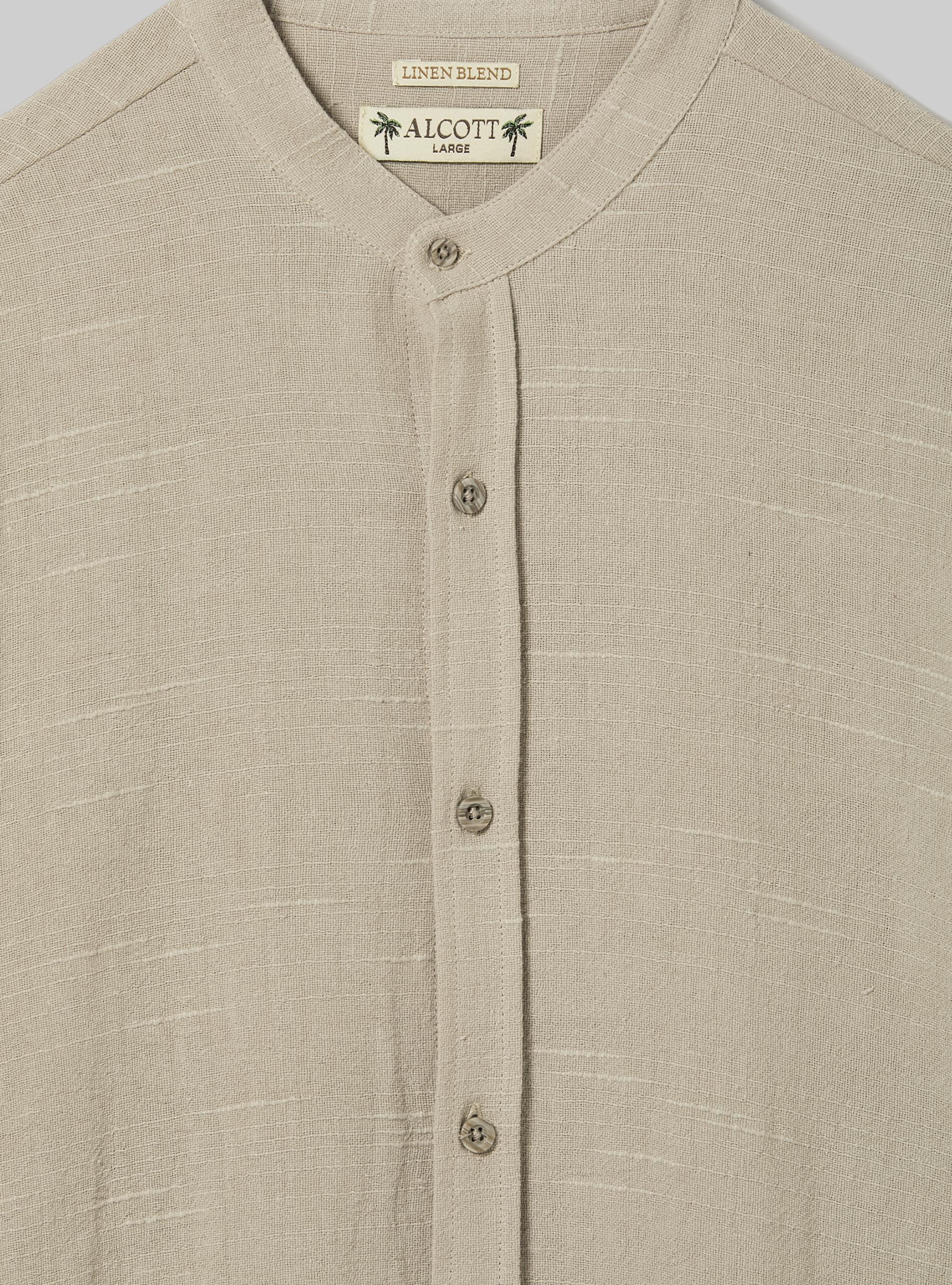 Linen blend shirt with Korean collar, BG2 BEIGE MEDIUM