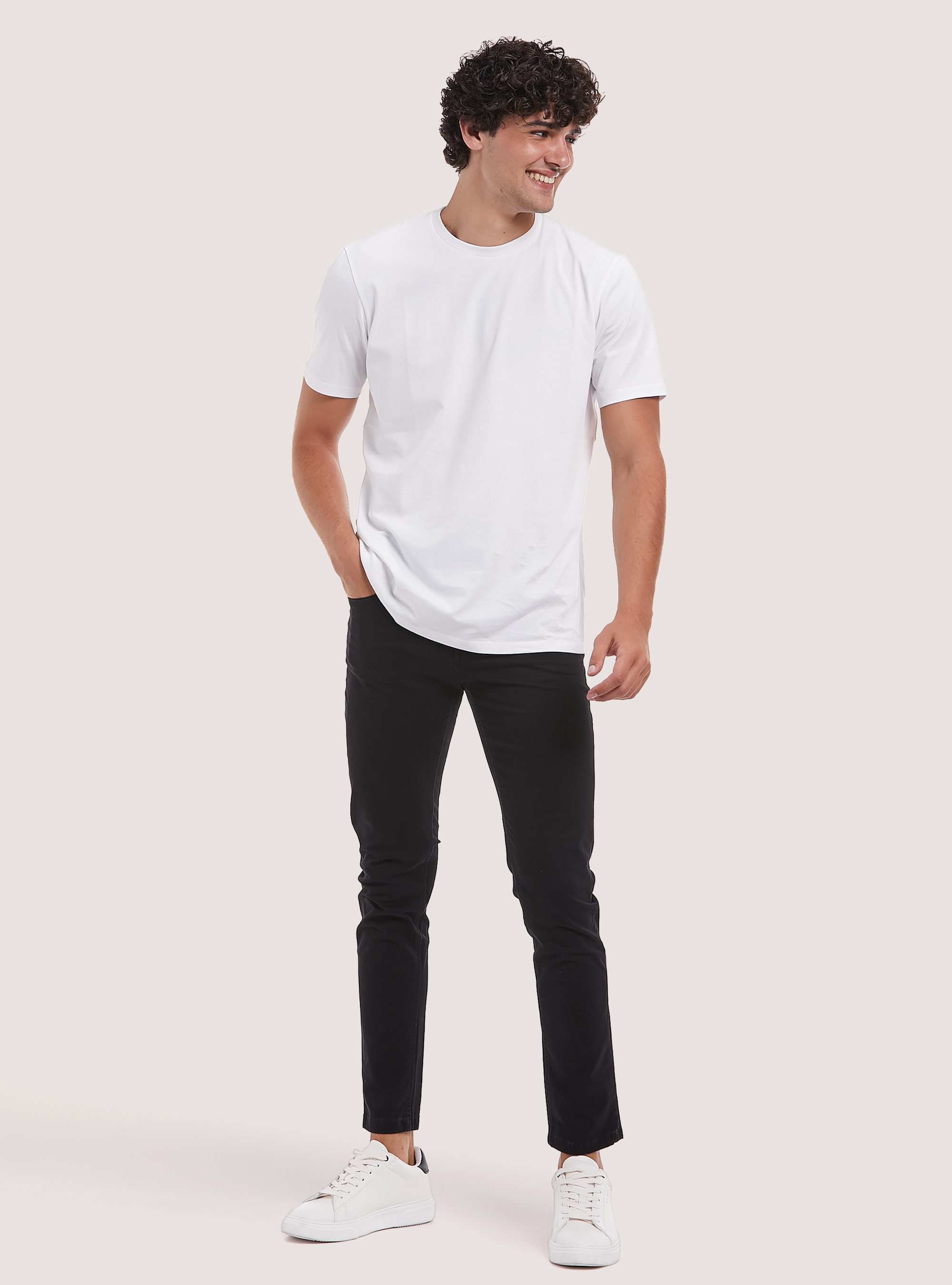 Skinny fit trousers in recycled cotton, BLACK