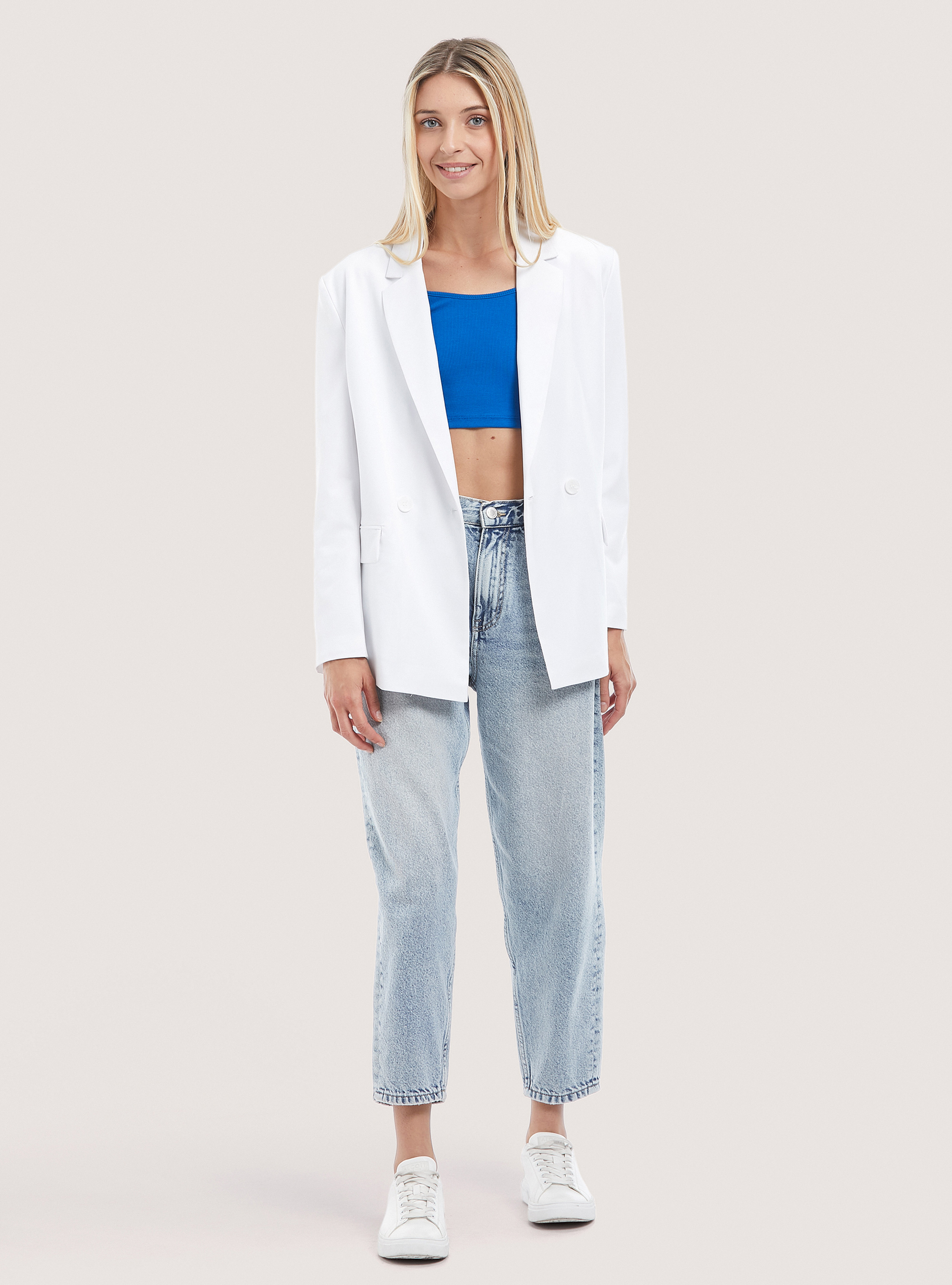 Oversized single breasted blazer, WHITE