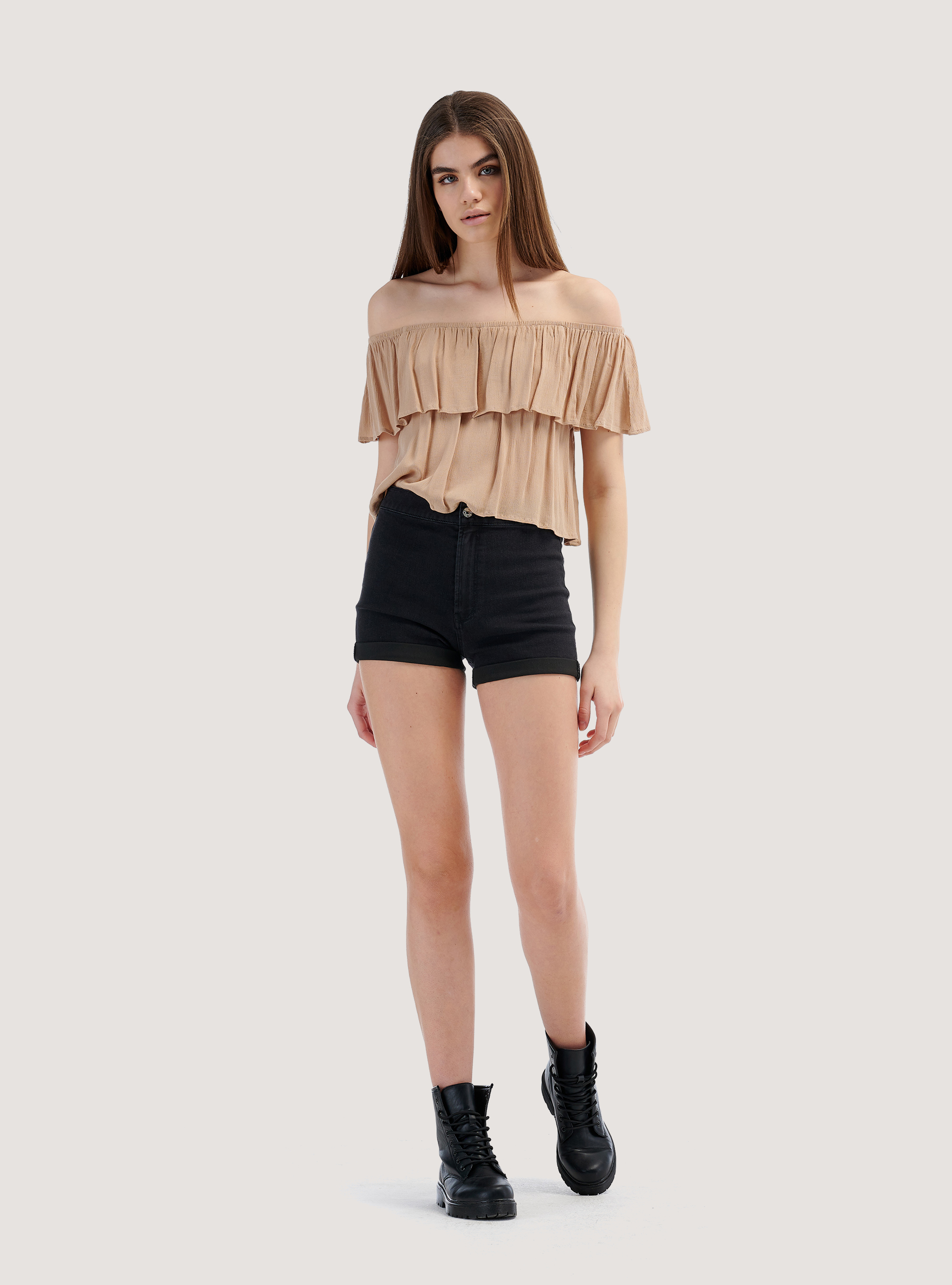 Short en denim stretch, D000 BLACK