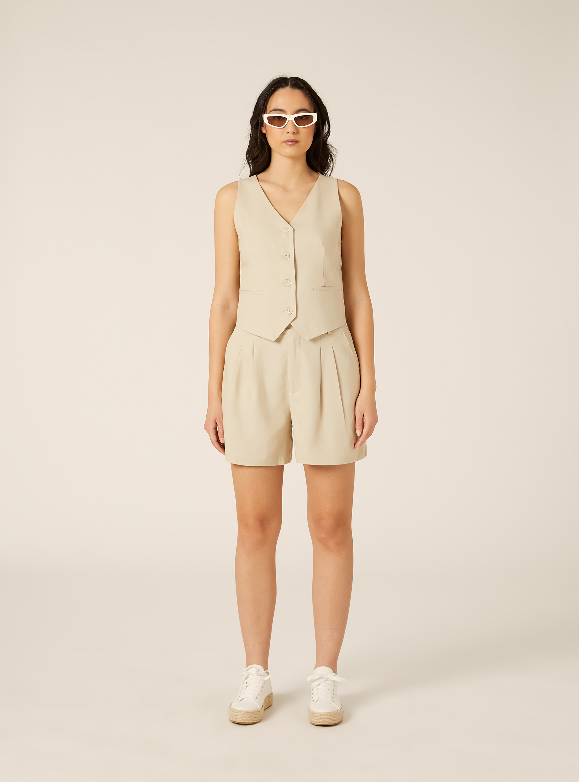 Bermuda en m&eacute;lange de lin uni, BG2 BEIGE MEDIUM