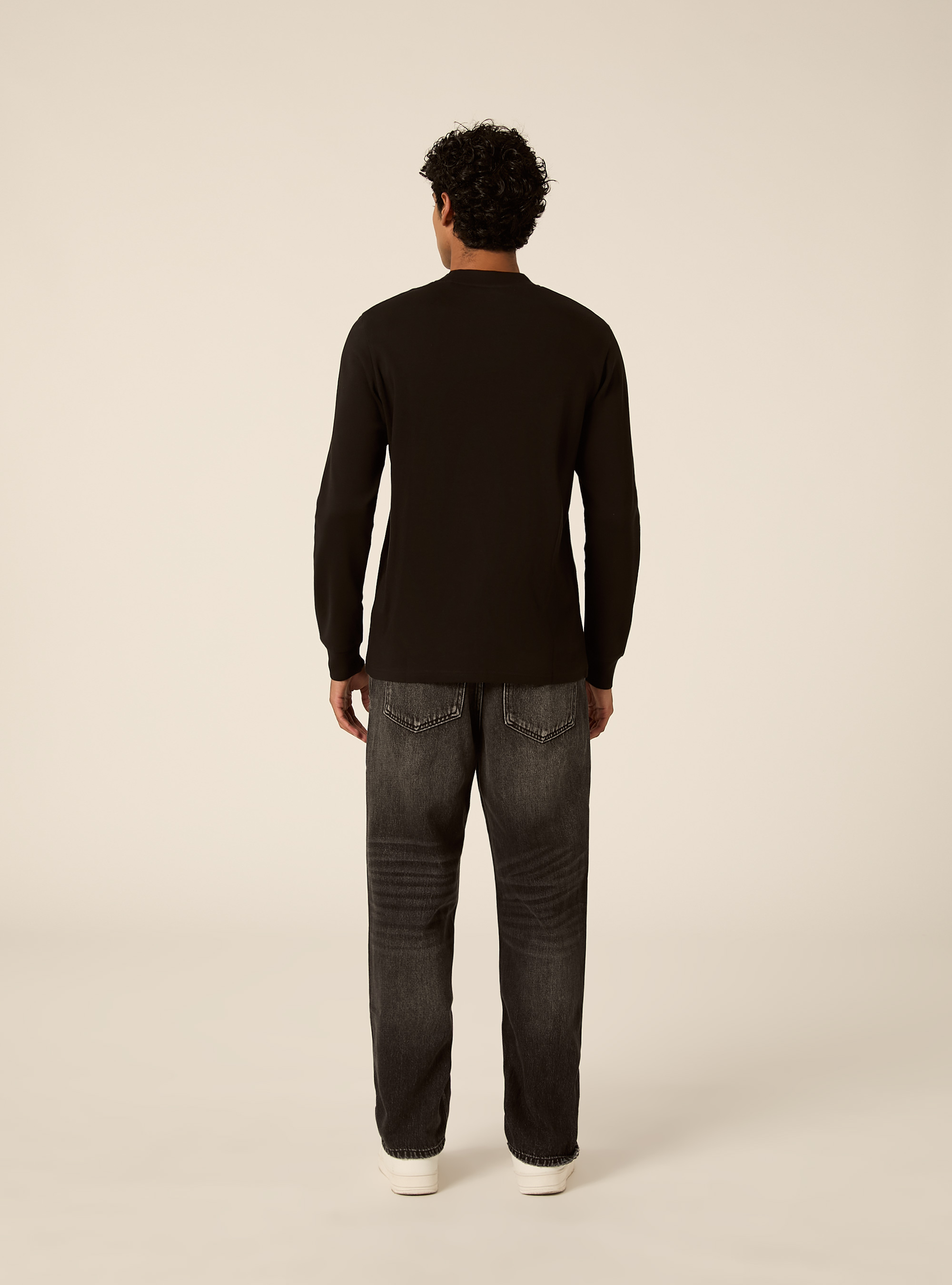 Maglia girocollo maniche lunghe interlock, NERO