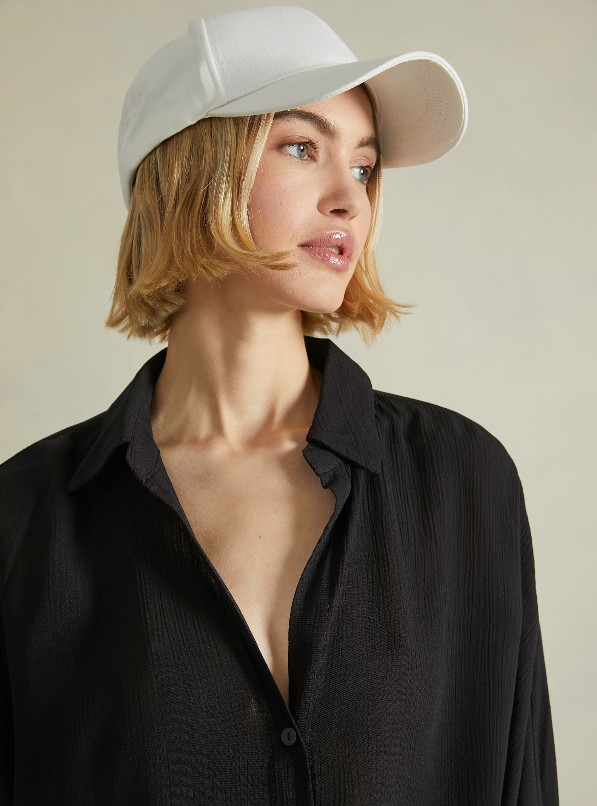 Solid color crepe shirt, BK1 BLACK